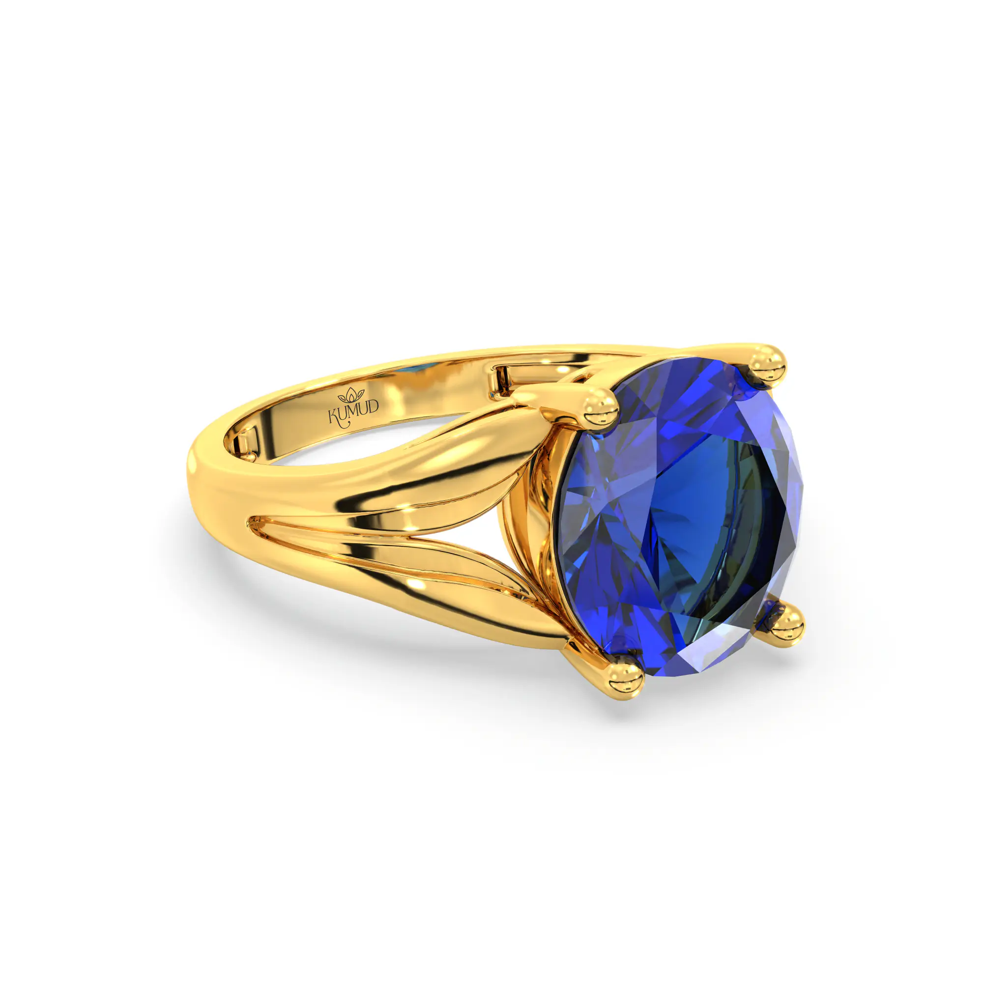 Blue Sapphire (Neelam) Ring for Women in 22K Yellow Gold – Oval 9x8 mm, Prong Setting, 4 g (Design K17A-28) thumbnail