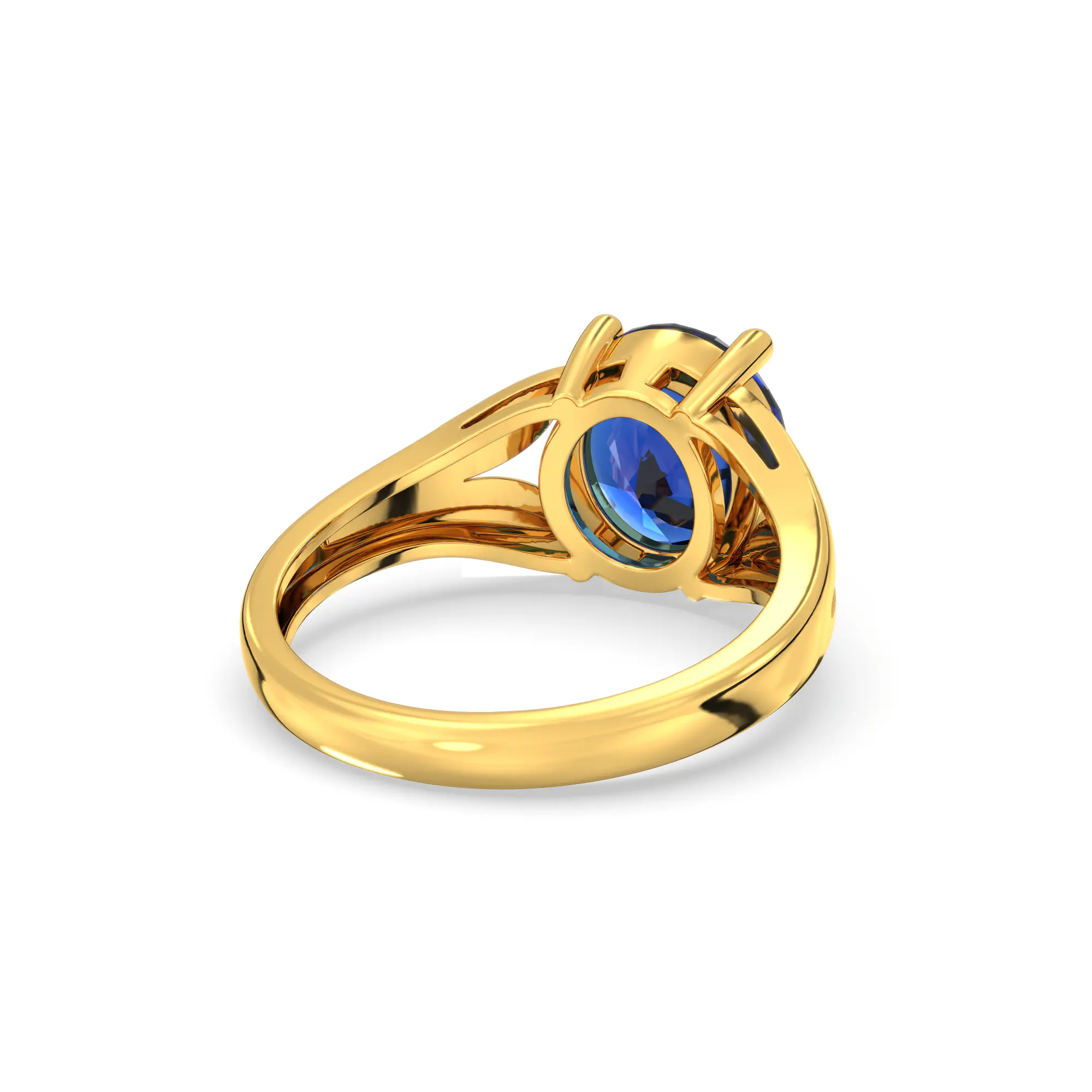 Blue Sapphire (Neelam) Ring for Women in 22K Yellow Gold – Oval 9x8 mm, Prong Setting, 4 g (Design K17A-28) thumbnail