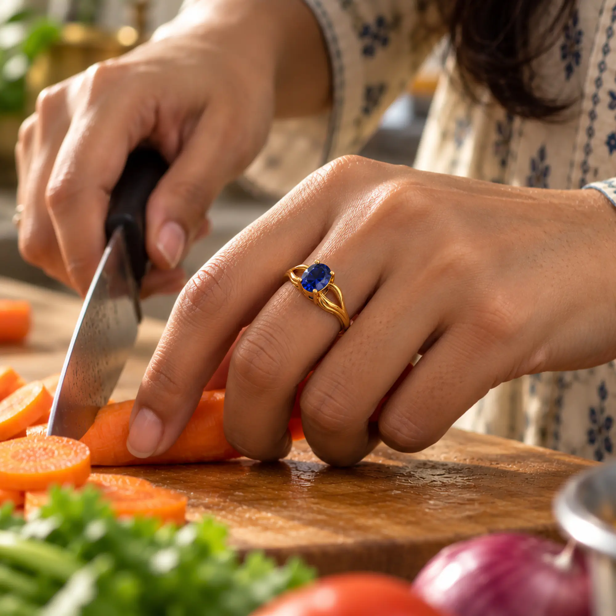 Blue Sapphire (Neelam) Ring for Women in 22K Yellow Gold – Oval 9x8 mm, Prong Setting, 4 g (Design K17A-28) thumbnail