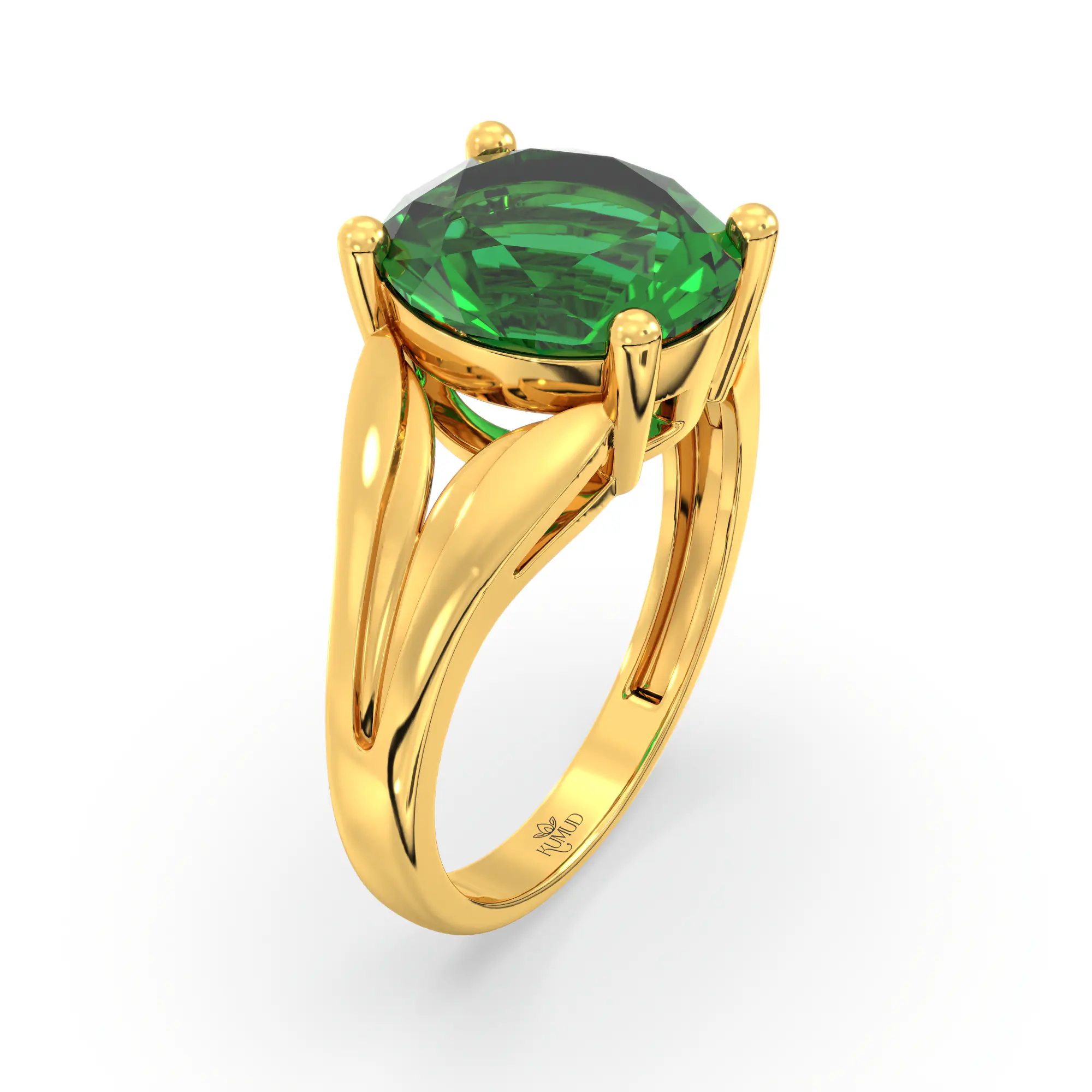 Emerald (Panna) Ring for Women in 22K Yellow Gold – Oval 9x8 mm, Prong Setting, 4 g (Design K17A-28) thumbnail