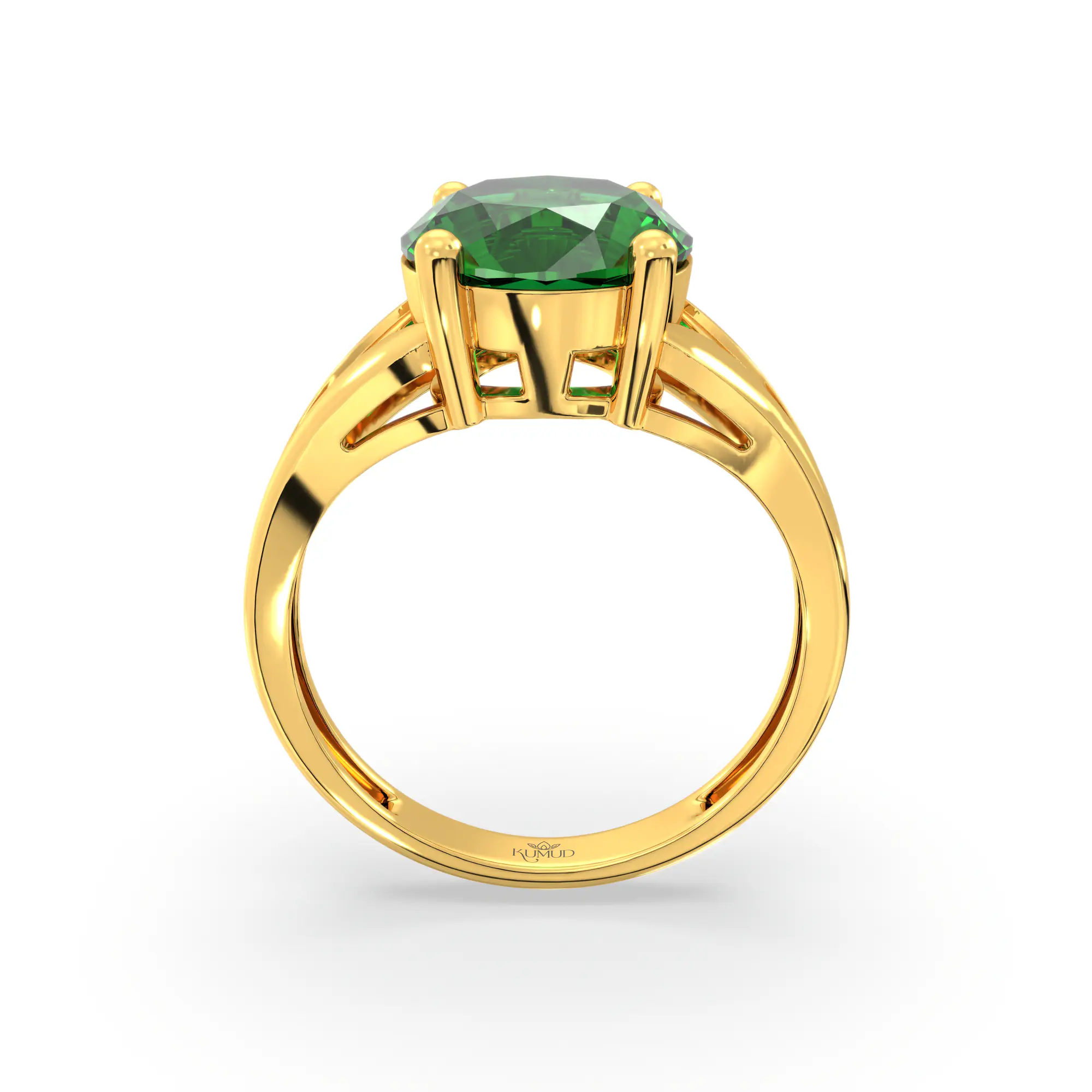 Emerald (Panna) Ring for Women in 22K Yellow Gold – Oval 9x8 mm, Prong Setting, 4 g (Design K17A-28) thumbnail