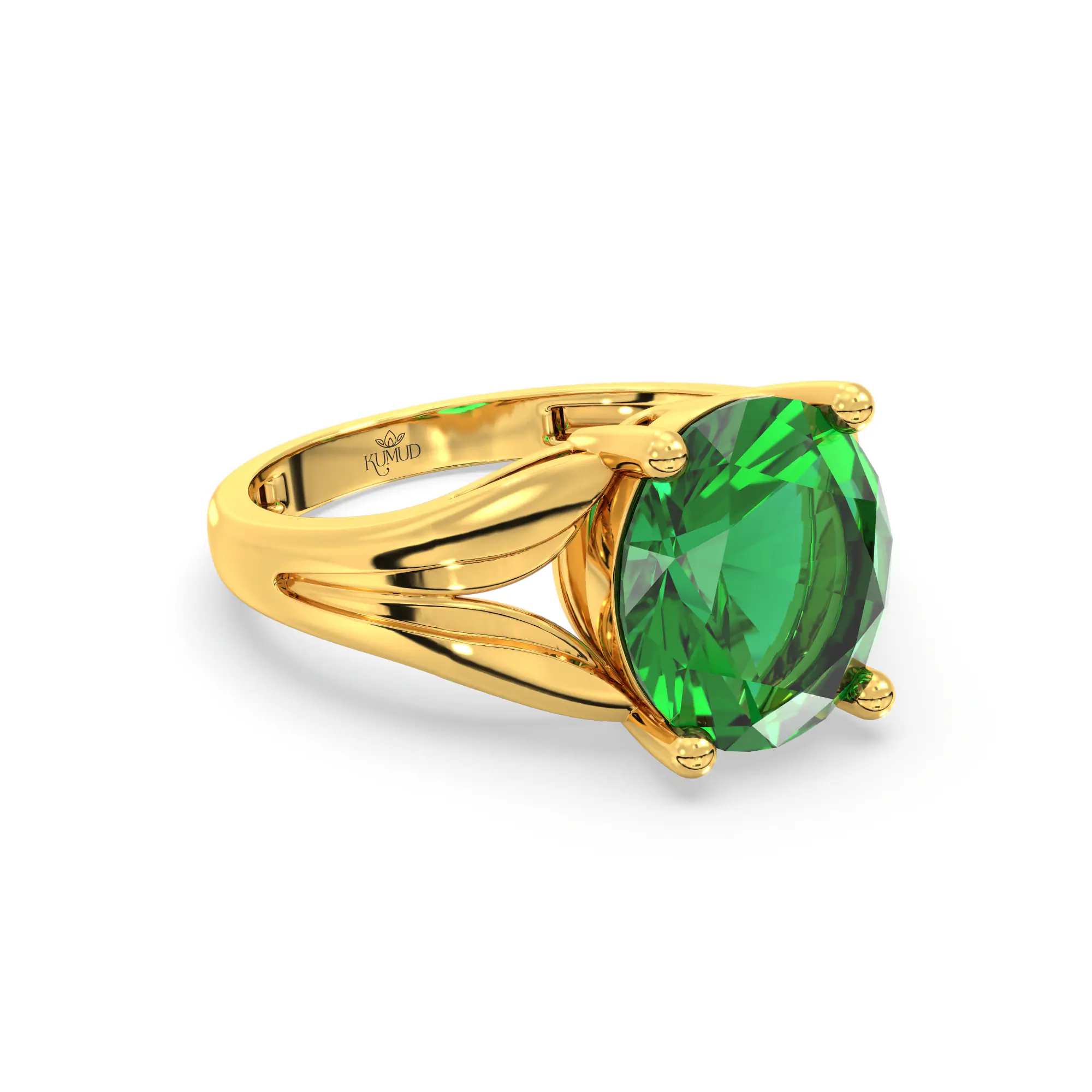 Emerald (Panna) Ring for Women in 22K Yellow Gold – Oval 9x8 mm, Prong Setting, 4 g (Design K17A-28) thumbnail