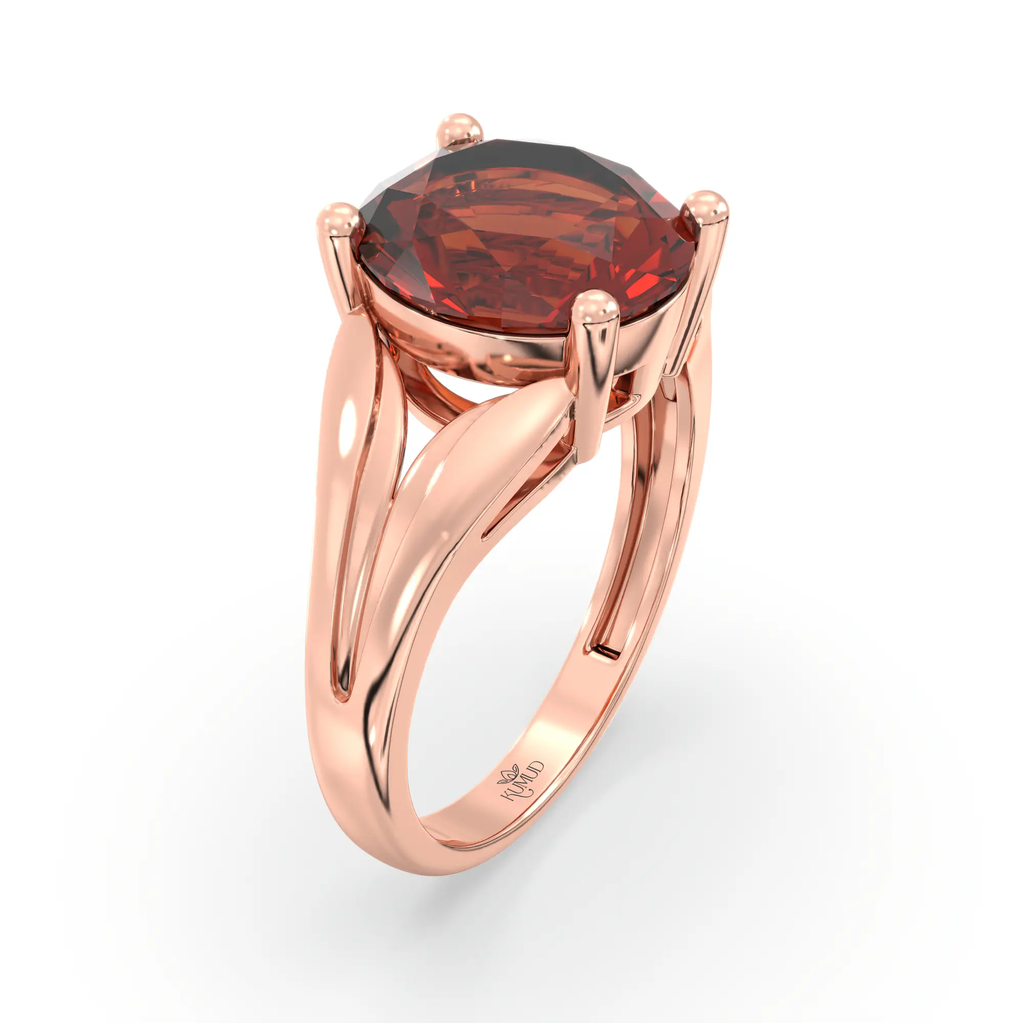 Hessonite (Gomed) Ring for Women in 18K Rose Gold – Oval 9x8 mm, Prong Setting, 4 g (Design K17A-28) thumbnail