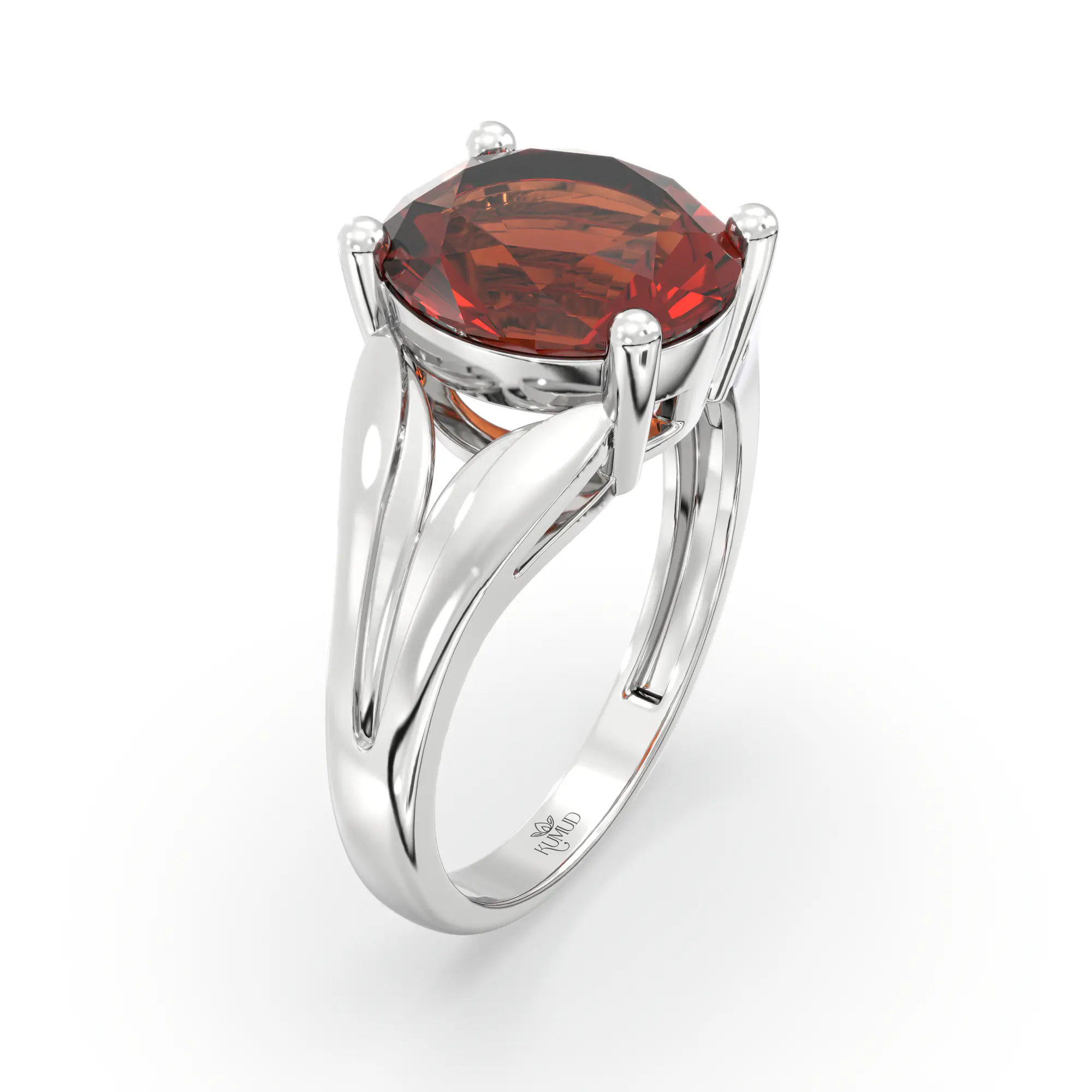 Hessonite (Gomed) Ring for Women in 18K White Gold – Oval 9x8 mm, Prong Setting, 4 g (Design K17A-28) thumbnail