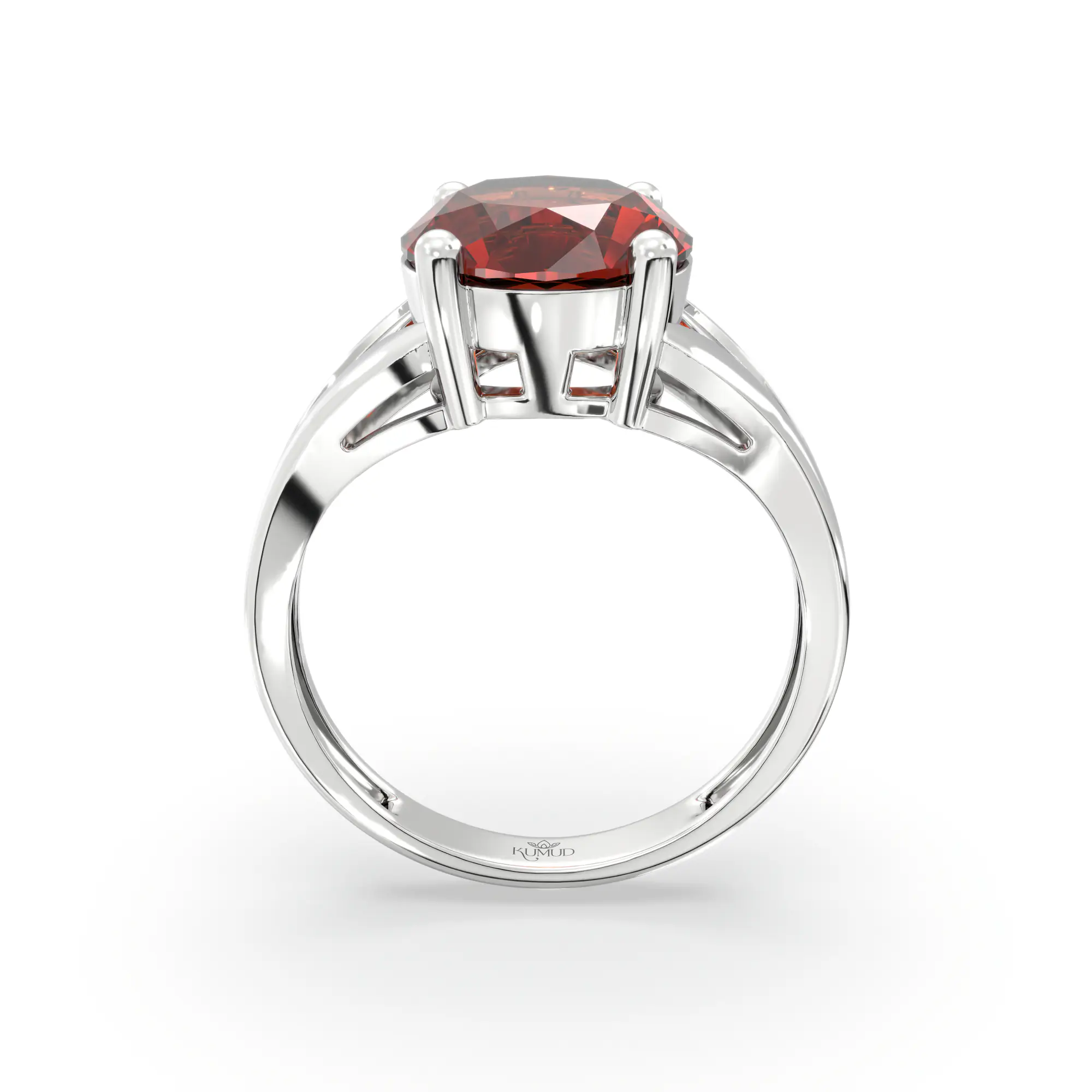 Hessonite (Gomed) Ring for Women in 18K White Gold – Oval 9x8 mm, Prong Setting, 4 g (Design K17A-28) thumbnail