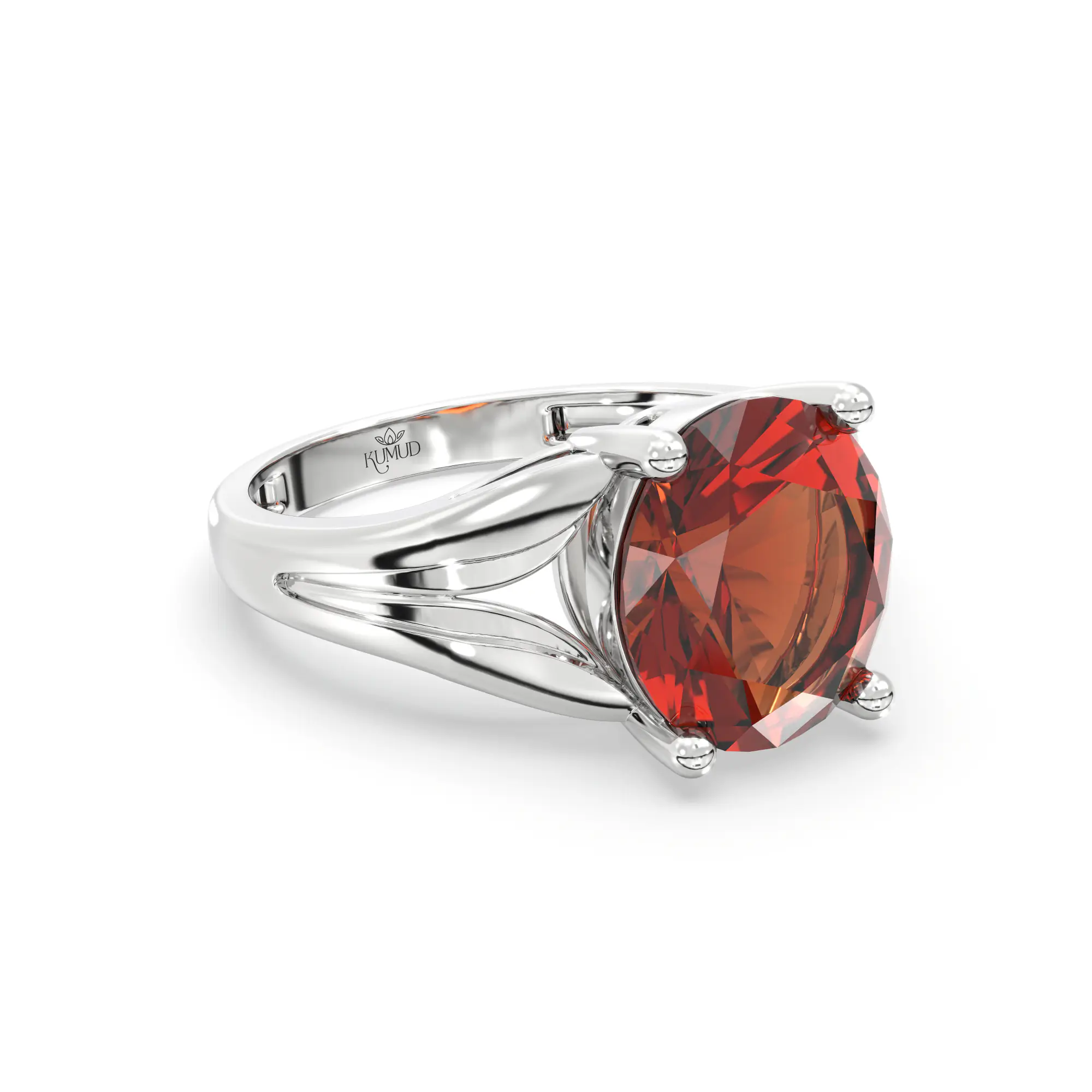 Hessonite (Gomed) Ring for Women in 18K White Gold – Oval 9x8 mm, Prong Setting, 4 g (Design K17A-28) thumbnail