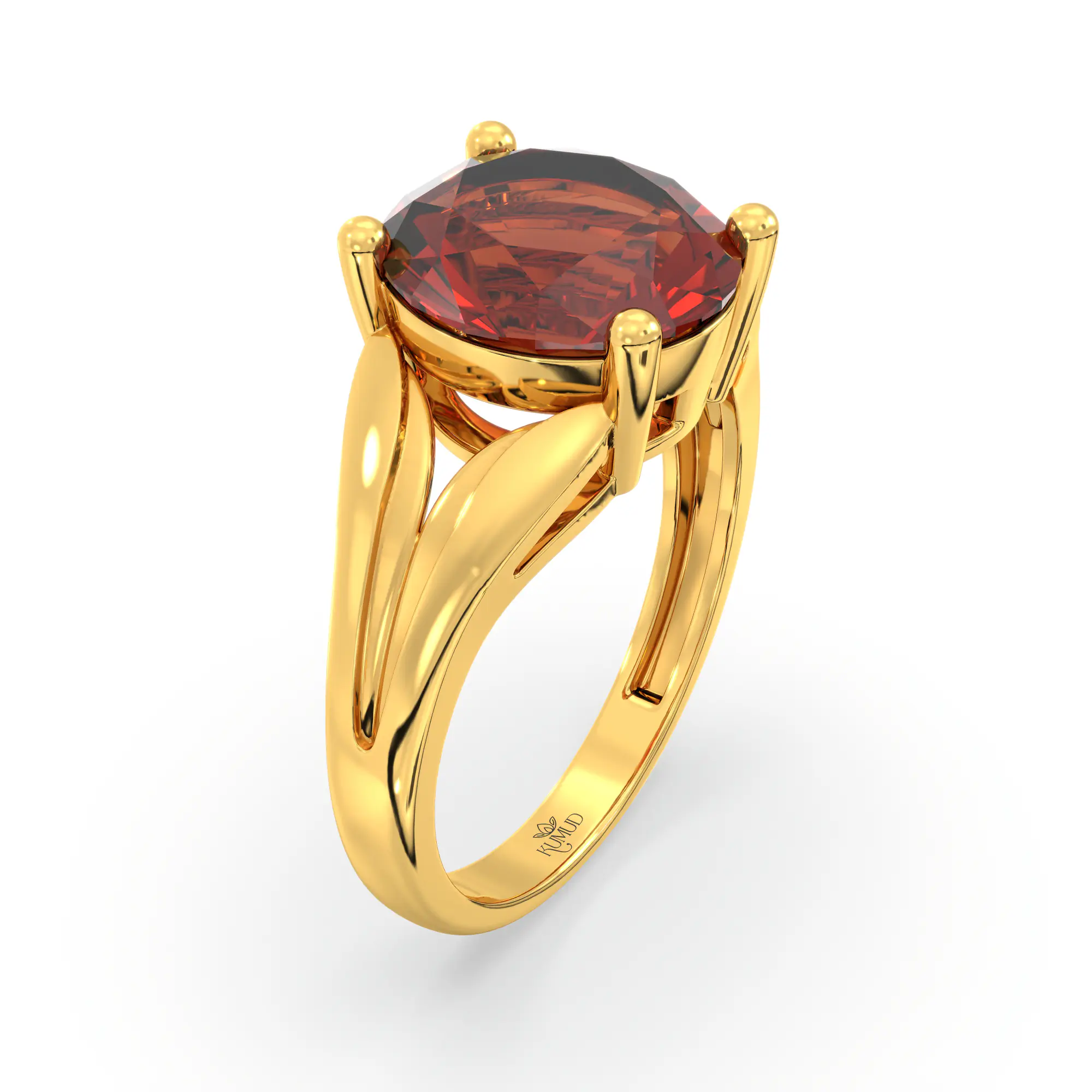 Hessonite (Gomed) Ring for Women in 22K Yellow Gold – Oval 9x8 mm, Prong Setting, 4 g (Design K17A-28) thumbnail