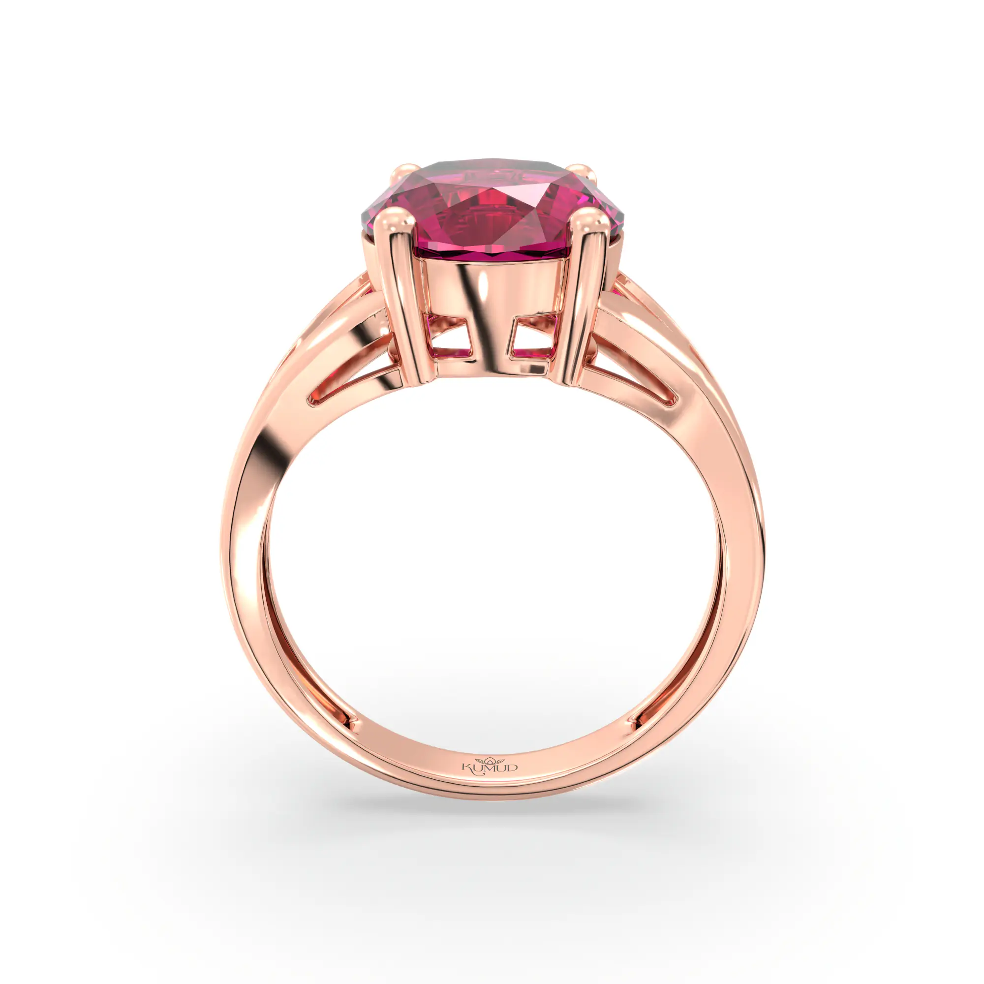 Ruby (Manik) Ring for Women in 18K Rose Gold – Oval 9x8 mm, Prong Setting, 4 g (Design K17A-28) thumbnail