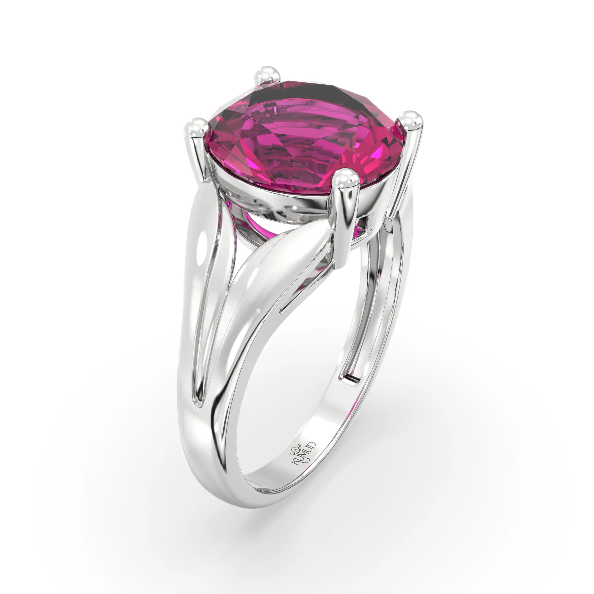 Ruby (Manik) Ring for Women in 18K White Gold – Oval 9x8 mm, Prong Setting, 4 g (Design K17A-28) thumbnail