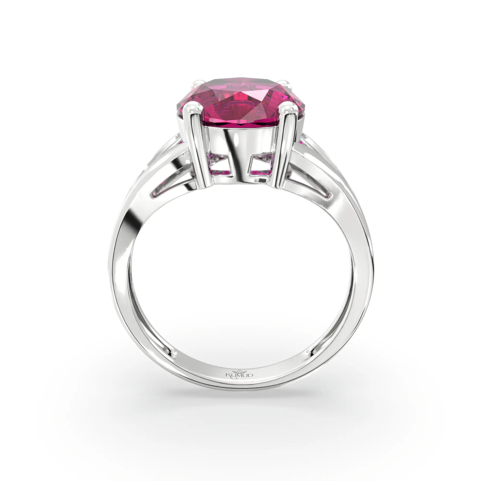 Ruby (Manik) Ring for Women in 18K White Gold – Oval 9x8 mm, Prong Setting, 4 g (Design K17A-28) thumbnail