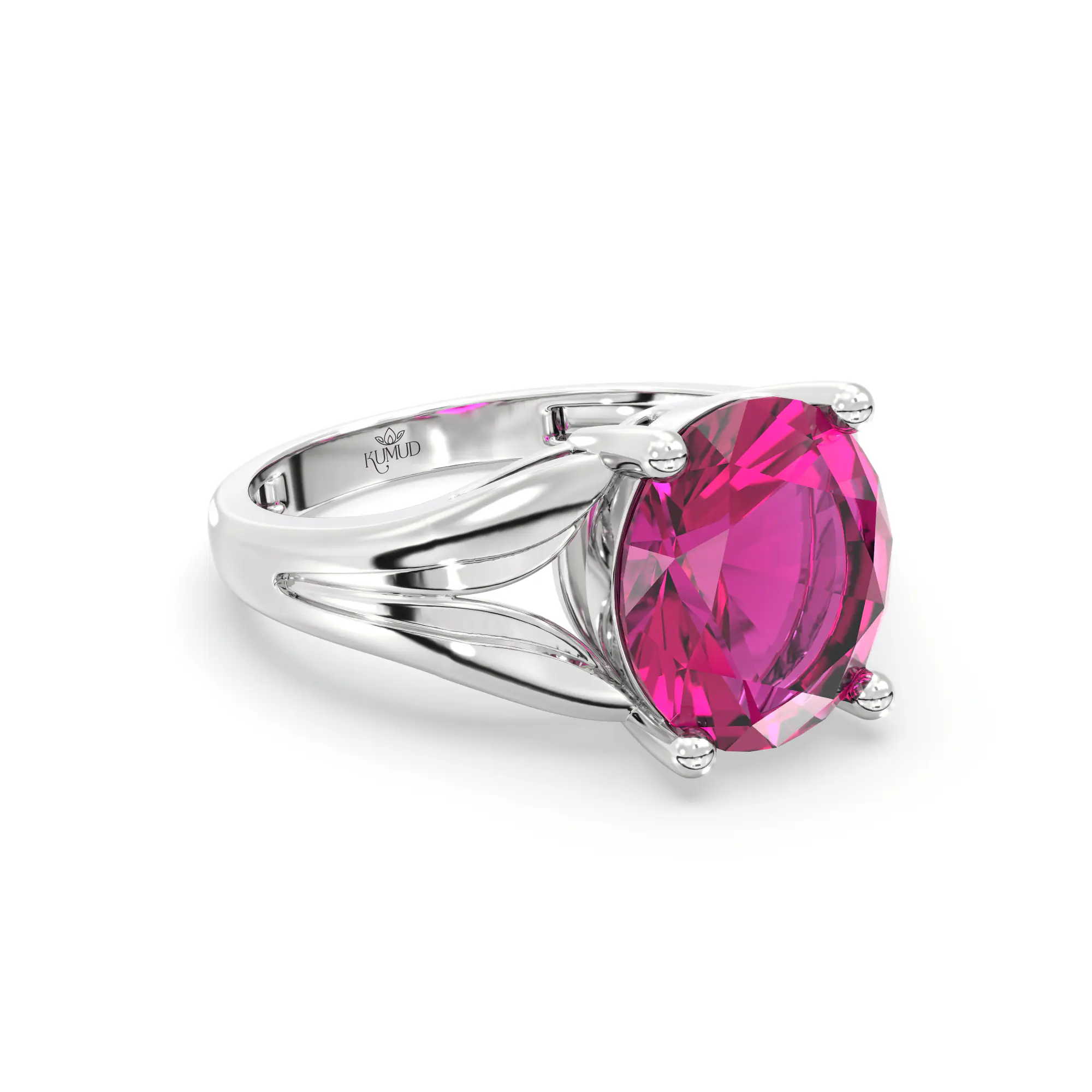Ruby (Manik) Ring for Women in 18K White Gold – Oval 9x8 mm, Prong Setting, 4 g (Design K17A-28) thumbnail