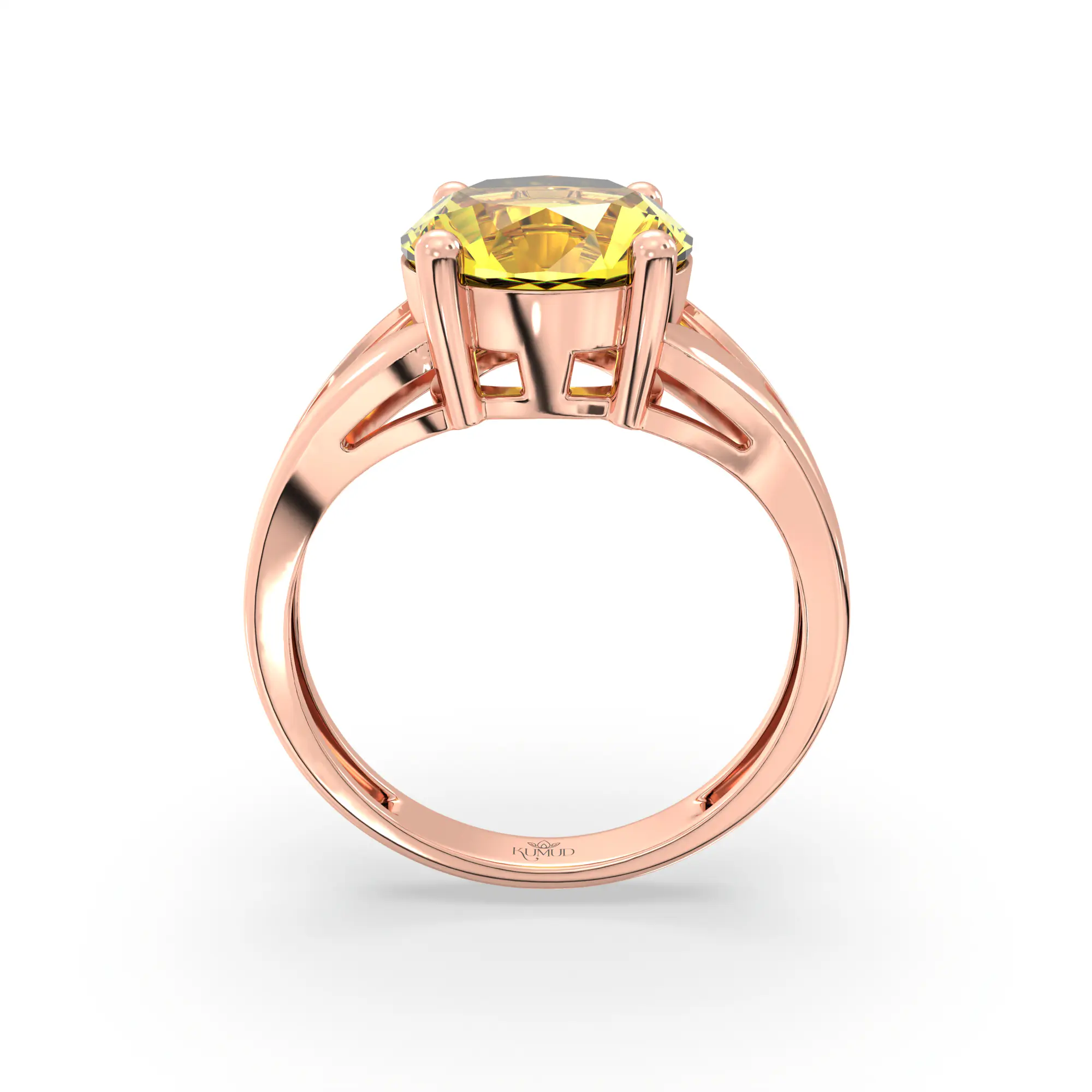 Yellow Sapphire (Pukhraj) Ring for Women in 18K Rose Gold – Oval 9x8 mm, Prong Setting, 4 g (Design K17A-28) thumbnail