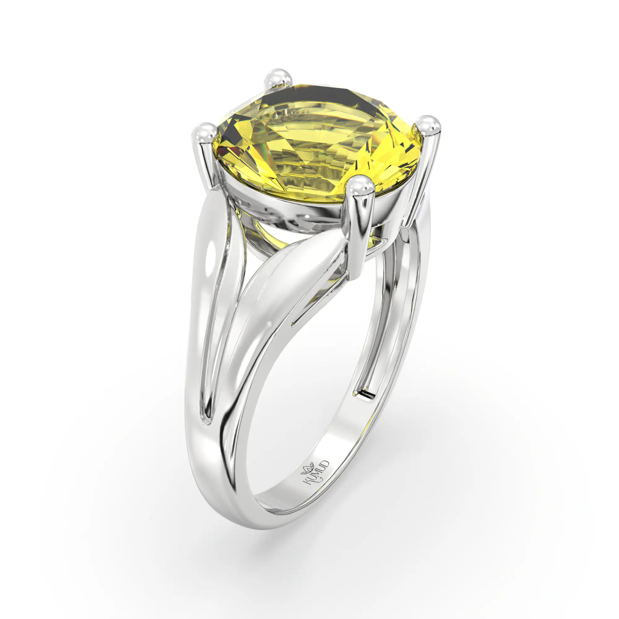 Yellow Sapphire (Pukhraj) Ring for Women in 18K White Gold – Oval 9x8 mm, Prong Setting, 4 g (Design K17A-28) thumbnail
