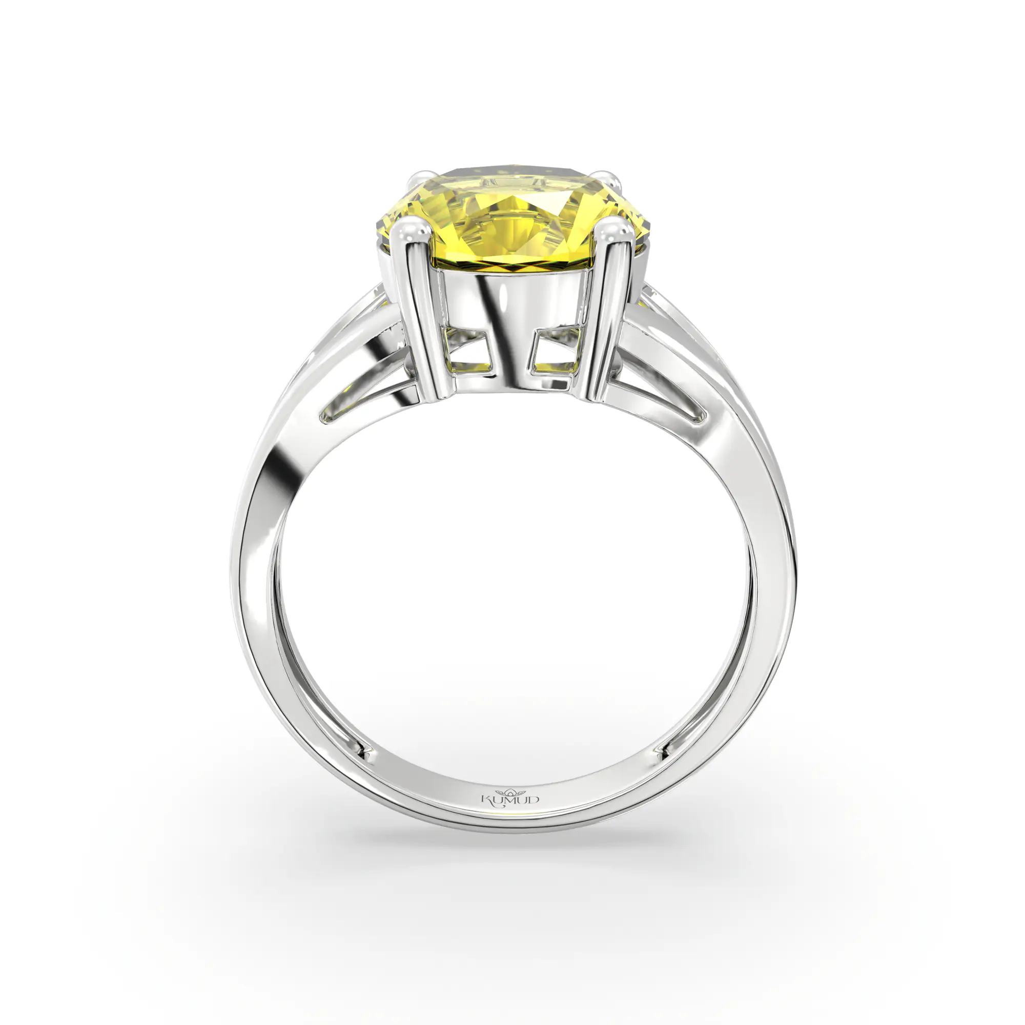 Yellow Sapphire (Pukhraj) Ring for Women in 18K White Gold – Oval 9x8 mm, Prong Setting, 4 g (Design K17A-28) thumbnail