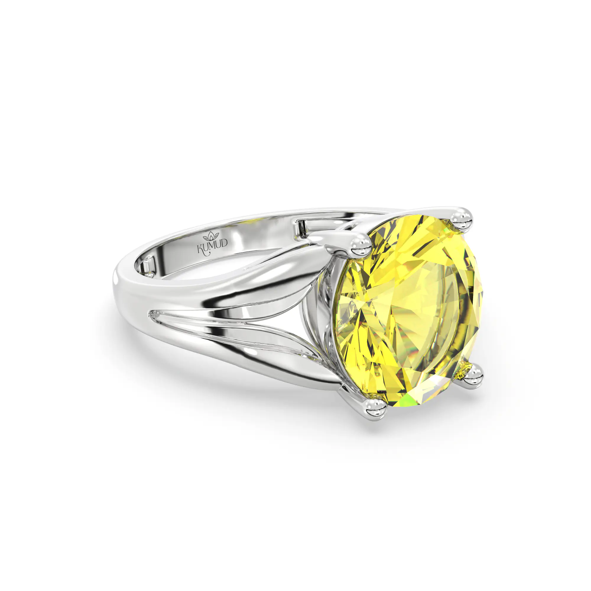 Yellow Sapphire (Pukhraj) Ring for Women in 18K White Gold – Oval 9x8 mm, Prong Setting, 4 g (Design K17A-28) thumbnail