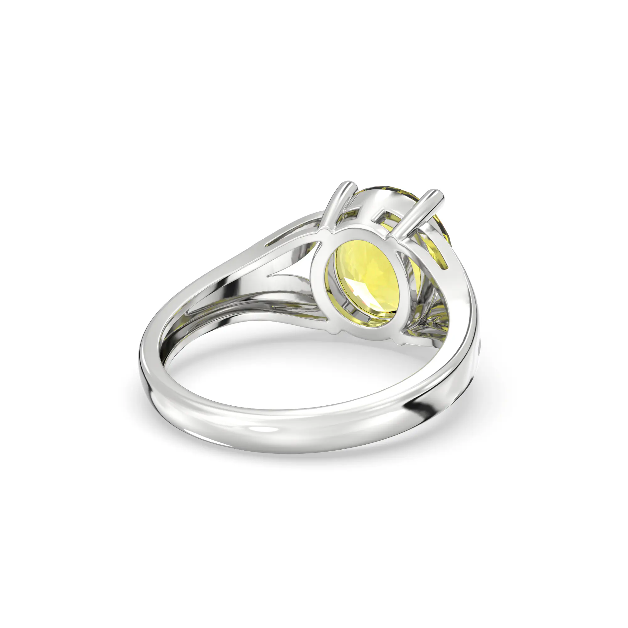 Yellow Sapphire (Pukhraj) Ring for Women in 18K White Gold – Oval 9x8 mm, Prong Setting, 4 g (Design K17A-28) thumbnail