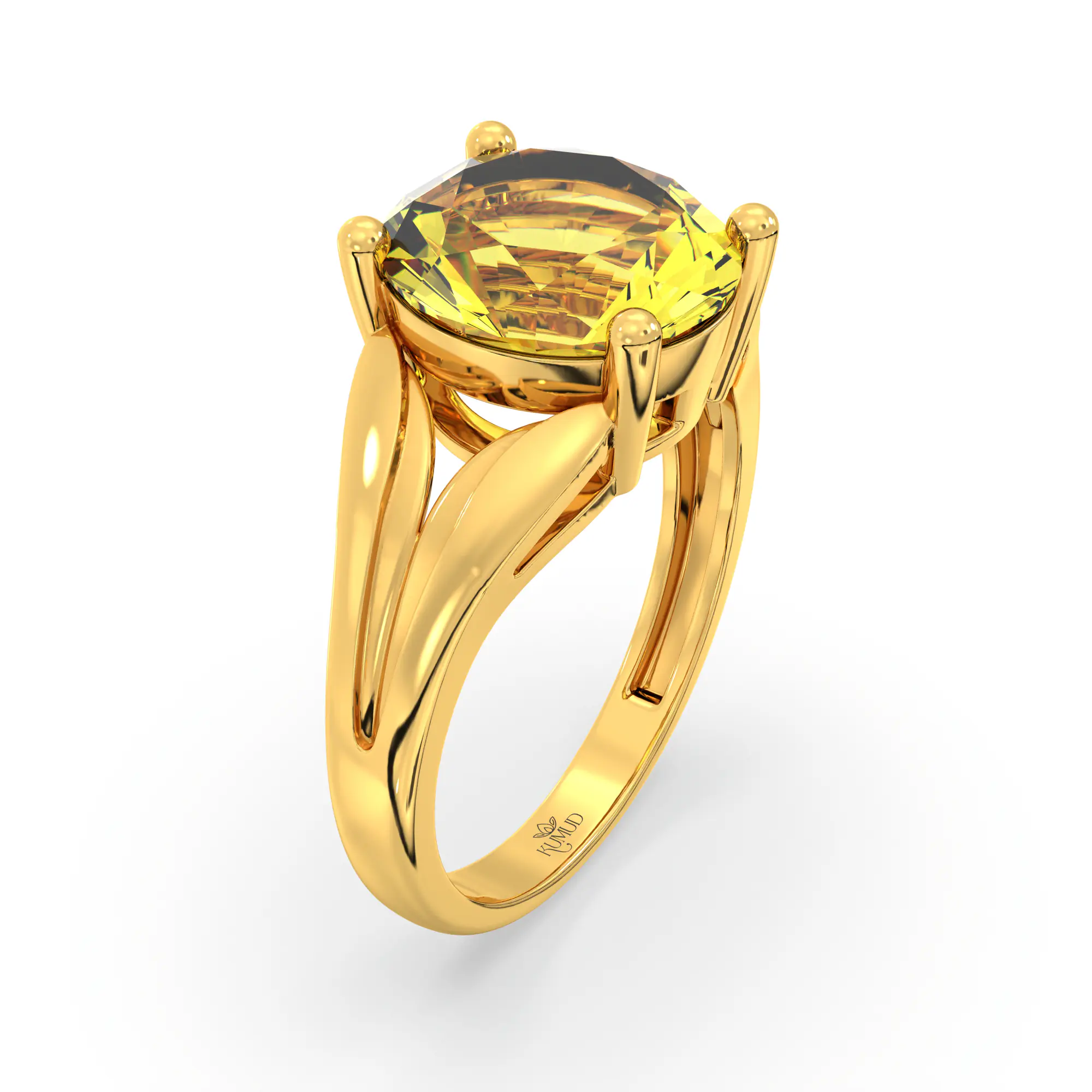 Yellow Sapphire (Pukhraj) Ring for Women in 22K Yellow Gold – Oval 9x8 mm, Prong Setting, 4 g (Design K17A-28) thumbnail