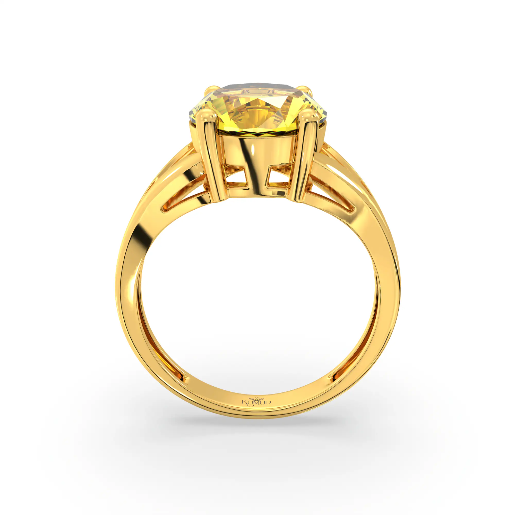 Yellow Sapphire (Pukhraj) Ring for Women in 22K Yellow Gold – Oval 9x8 mm, Prong Setting, 4 g (Design K17A-28) thumbnail