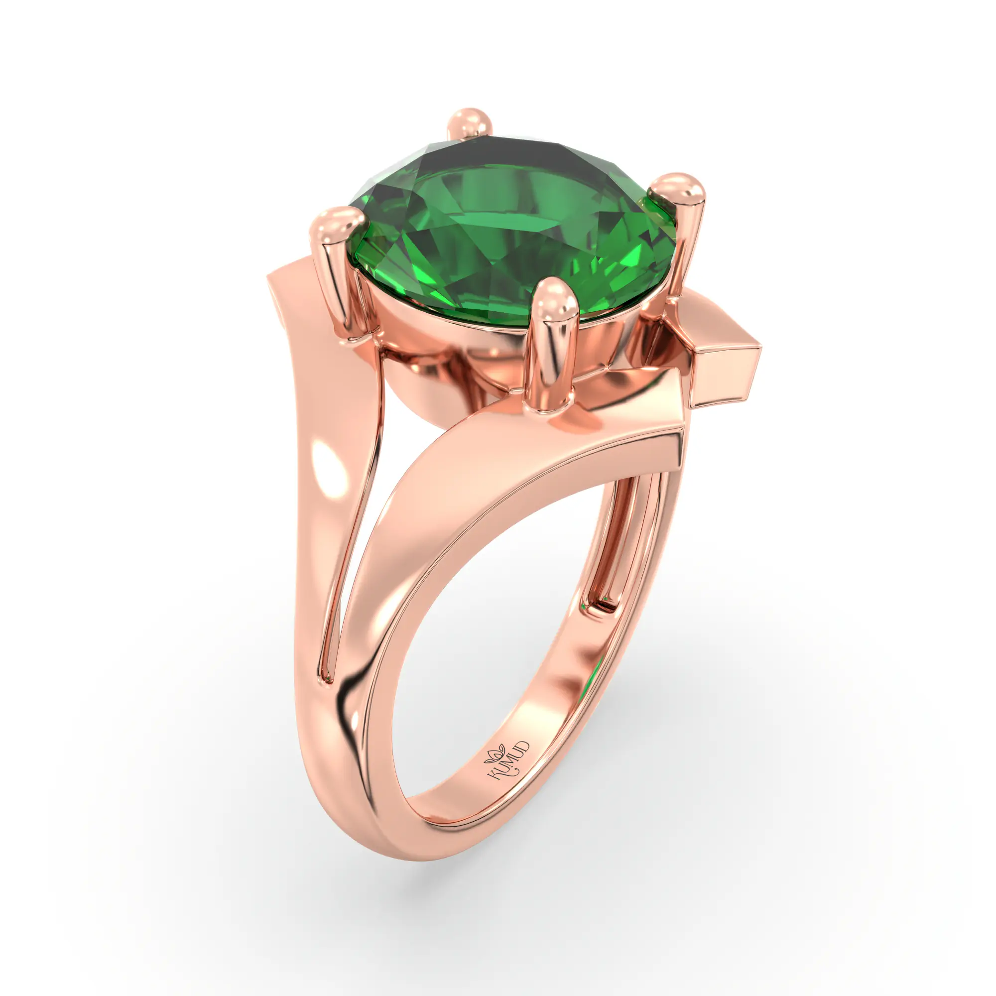 Emerald (Panna) Ring for Women in 18K Rose Gold – Oval 9x8 mm, Prong Setting, 6 g (Design K17A-29) thumbnail