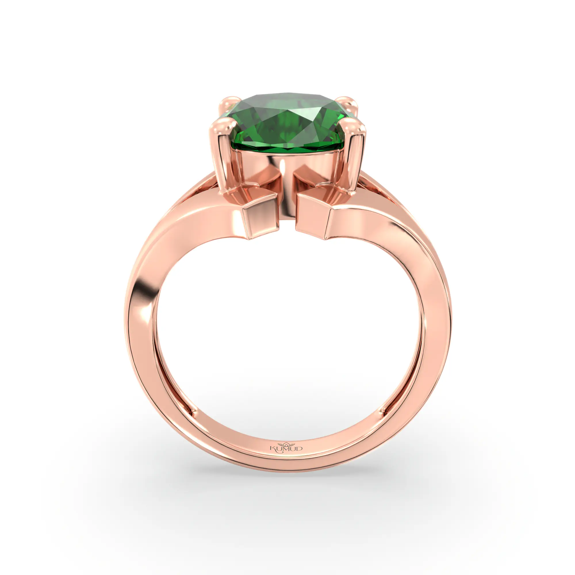 Emerald (Panna) Ring for Women in 18K Rose Gold – Oval 9x8 mm, Prong Setting, 6 g (Design K17A-29) thumbnail