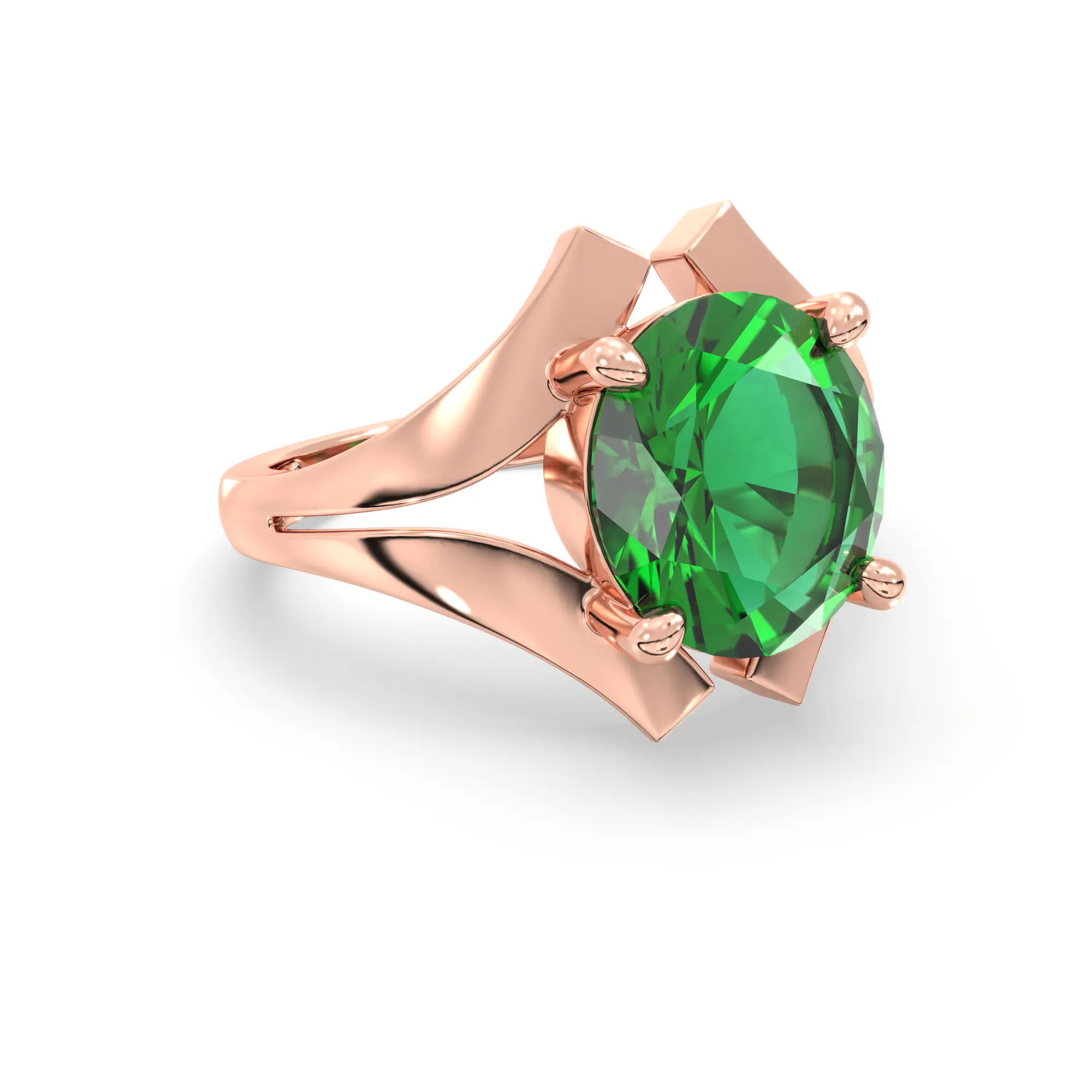 Emerald (Panna) Ring for Women in 18K Rose Gold – Oval 9x8 mm, Prong Setting, 6 g (Design K17A-29) thumbnail