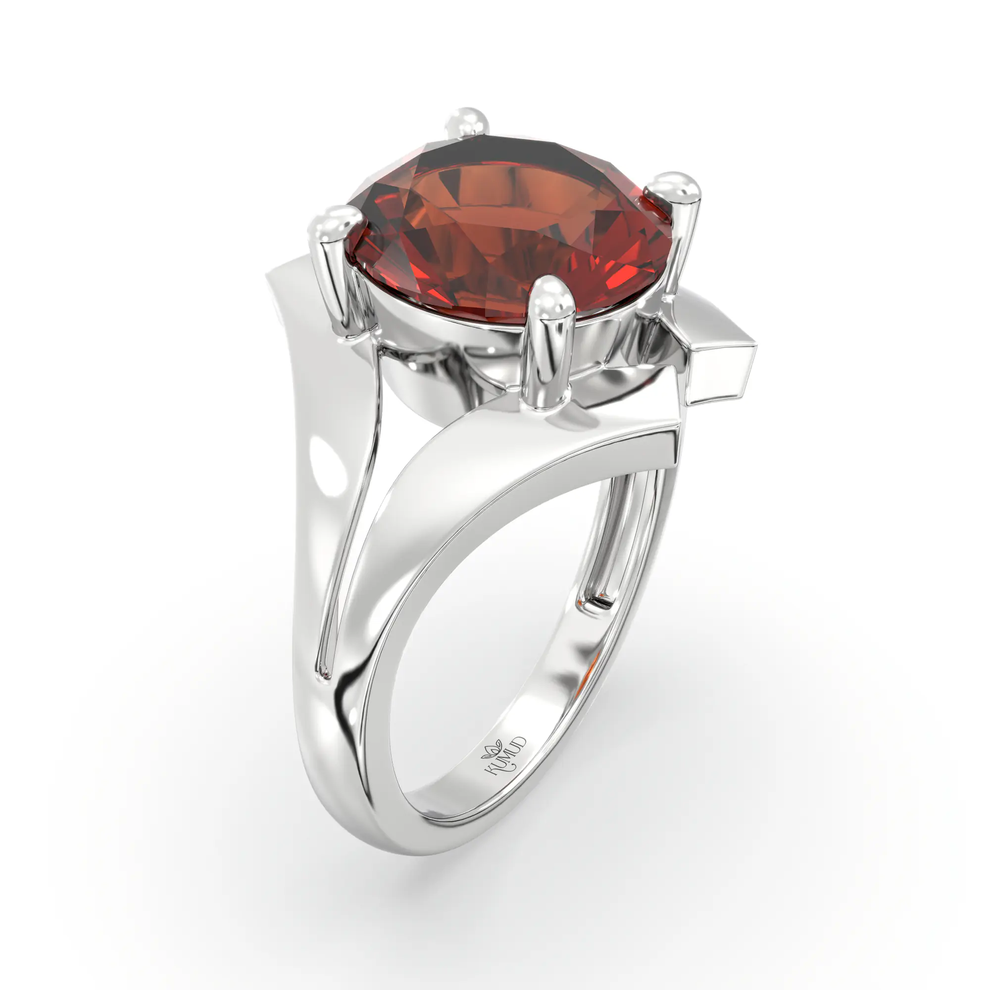 Hessonite (Gomed) Ring for Women in 18K White Gold – Oval 9x8 mm, Prong Setting, 6 g (Design K17A-29) thumbnail