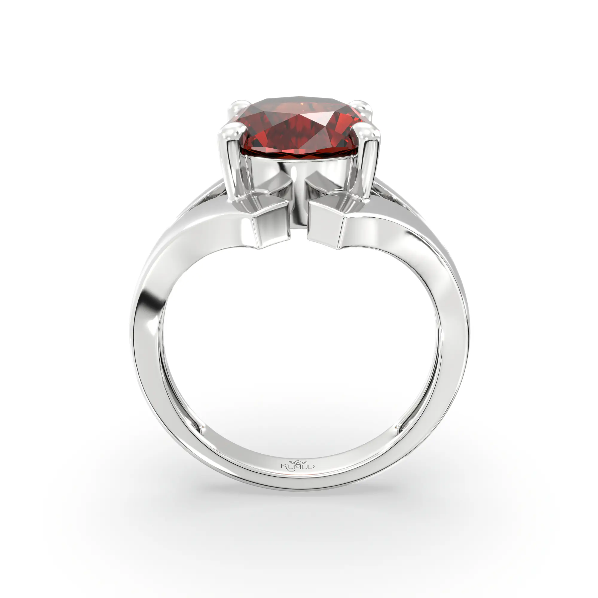Hessonite (Gomed) Ring for Women in 18K White Gold – Oval 9x8 mm, Prong Setting, 6 g (Design K17A-29) thumbnail