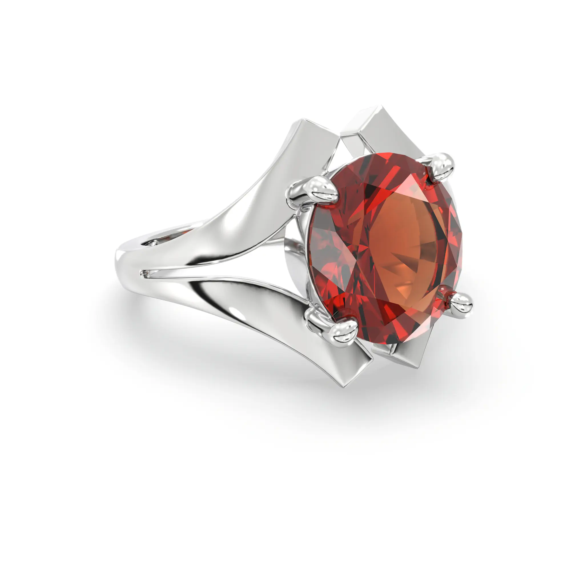 Hessonite (Gomed) Ring for Women in 18K White Gold – Oval 9x8 mm, Prong Setting, 6 g (Design K17A-29) thumbnail