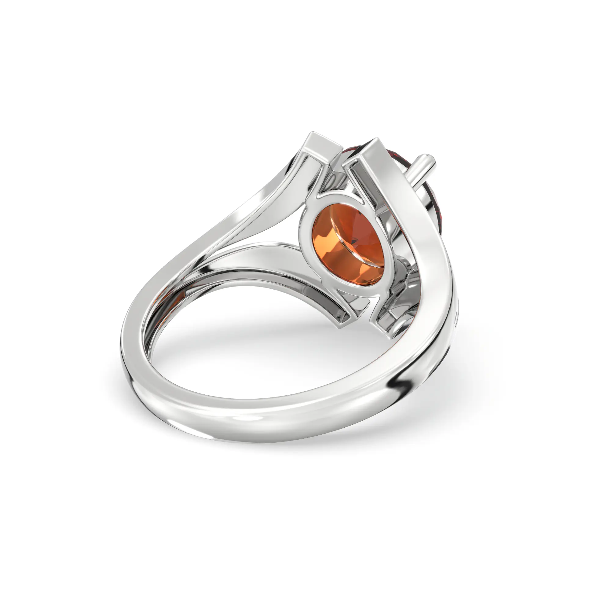 Hessonite (Gomed) Ring for Women in 18K White Gold – Oval 9x8 mm, Prong Setting, 6 g (Design K17A-29) thumbnail