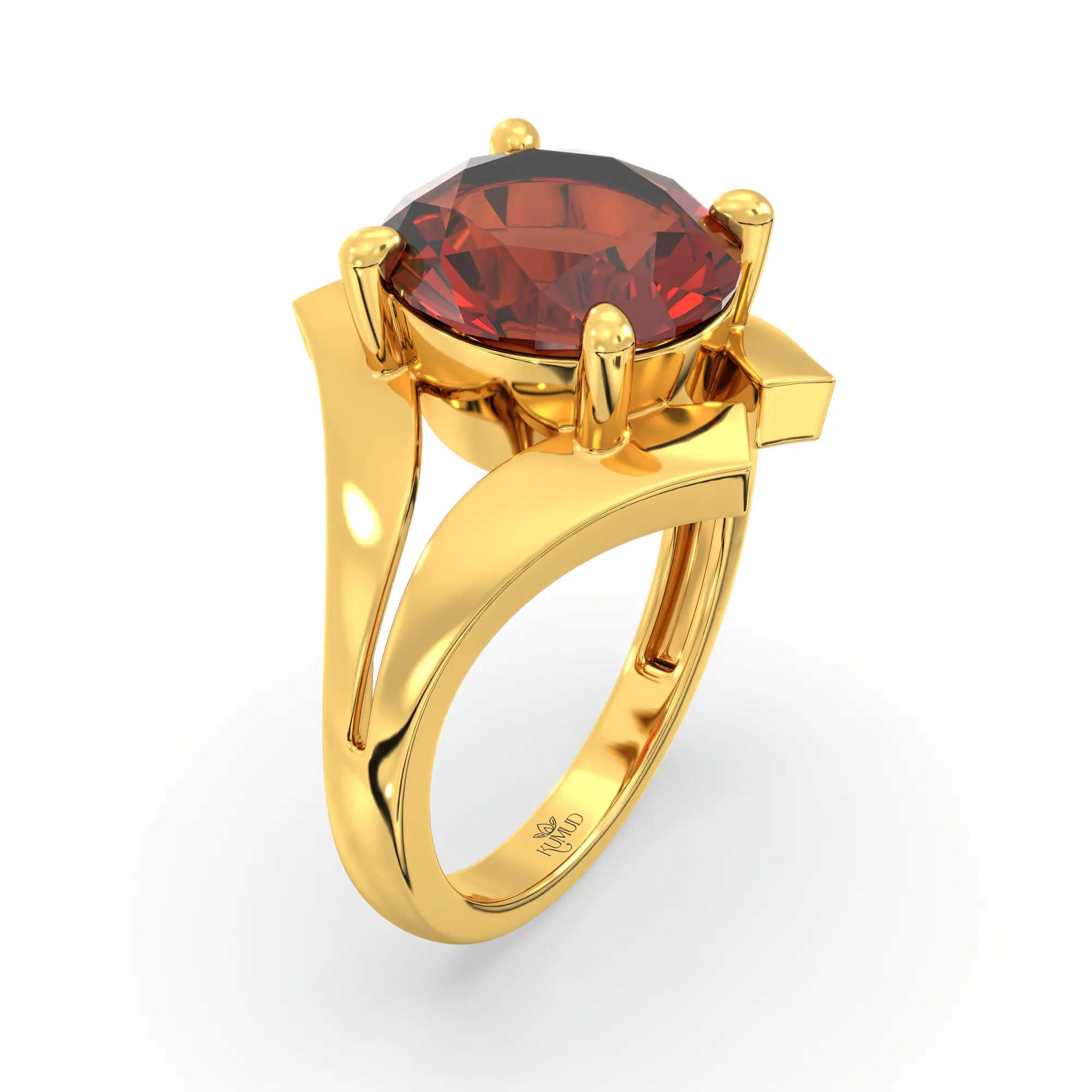 Hessonite (Gomed) Ring for Women in 22K Yellow Gold – Oval 9x8 mm, Prong Setting, 6 g (Design K17A-29) thumbnail
