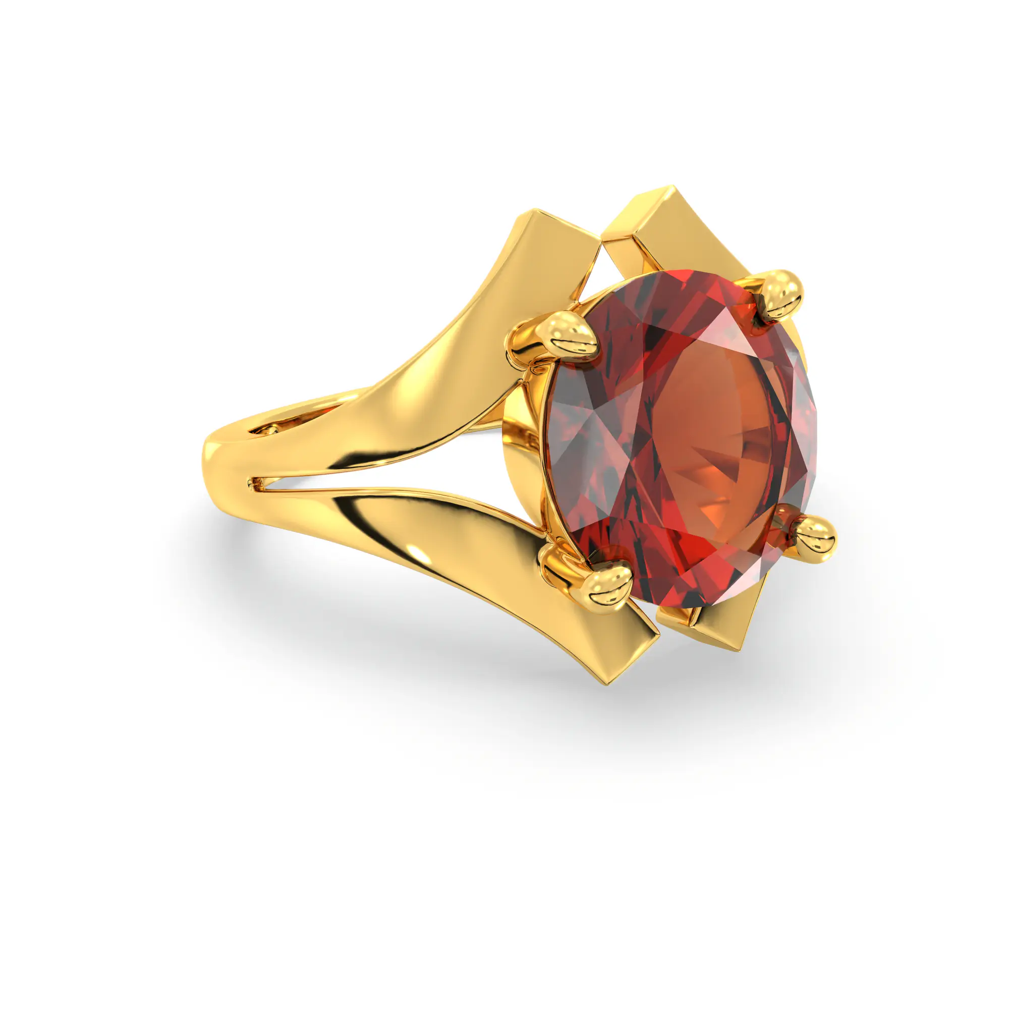 Hessonite (Gomed) Ring for Women in 22K Yellow Gold – Oval 9x8 mm, Prong Setting, 6 g (Design K17A-29) thumbnail