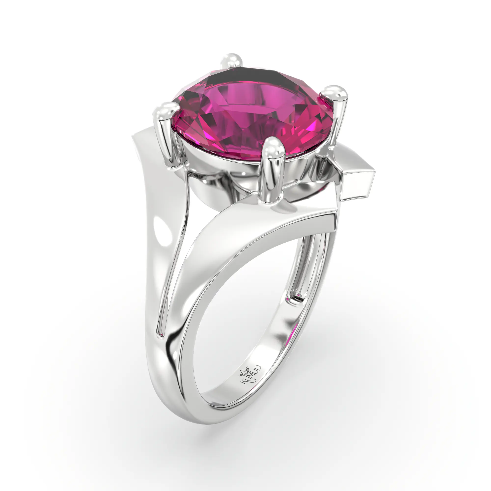 Ruby (Manik) Ring for Women in 18K White Gold – Oval 9x8 mm, Prong Setting, 6 g (Design K17A-29) thumbnail