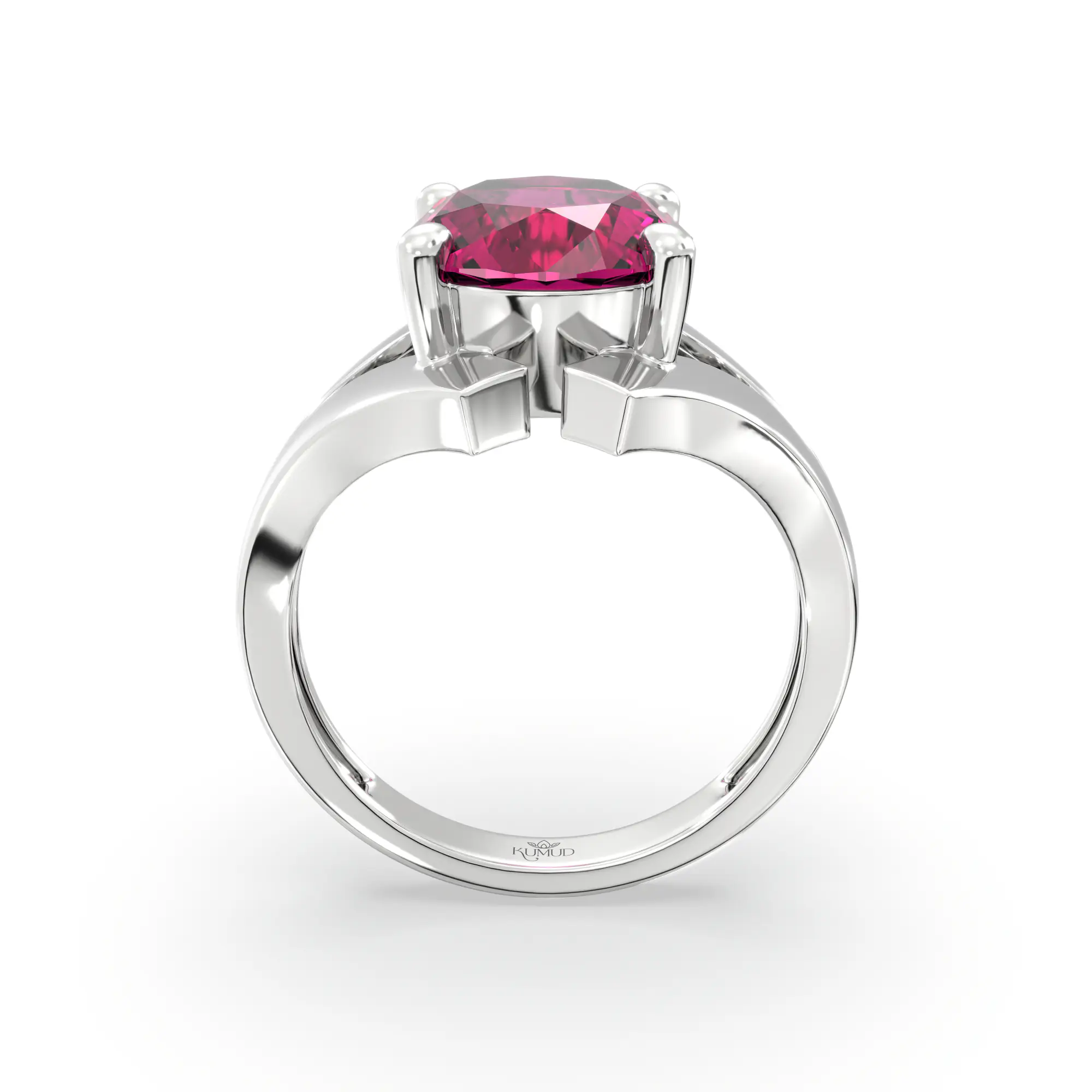 Ruby (Manik) Ring for Women in 18K White Gold – Oval 9x8 mm, Prong Setting, 6 g (Design K17A-29) thumbnail