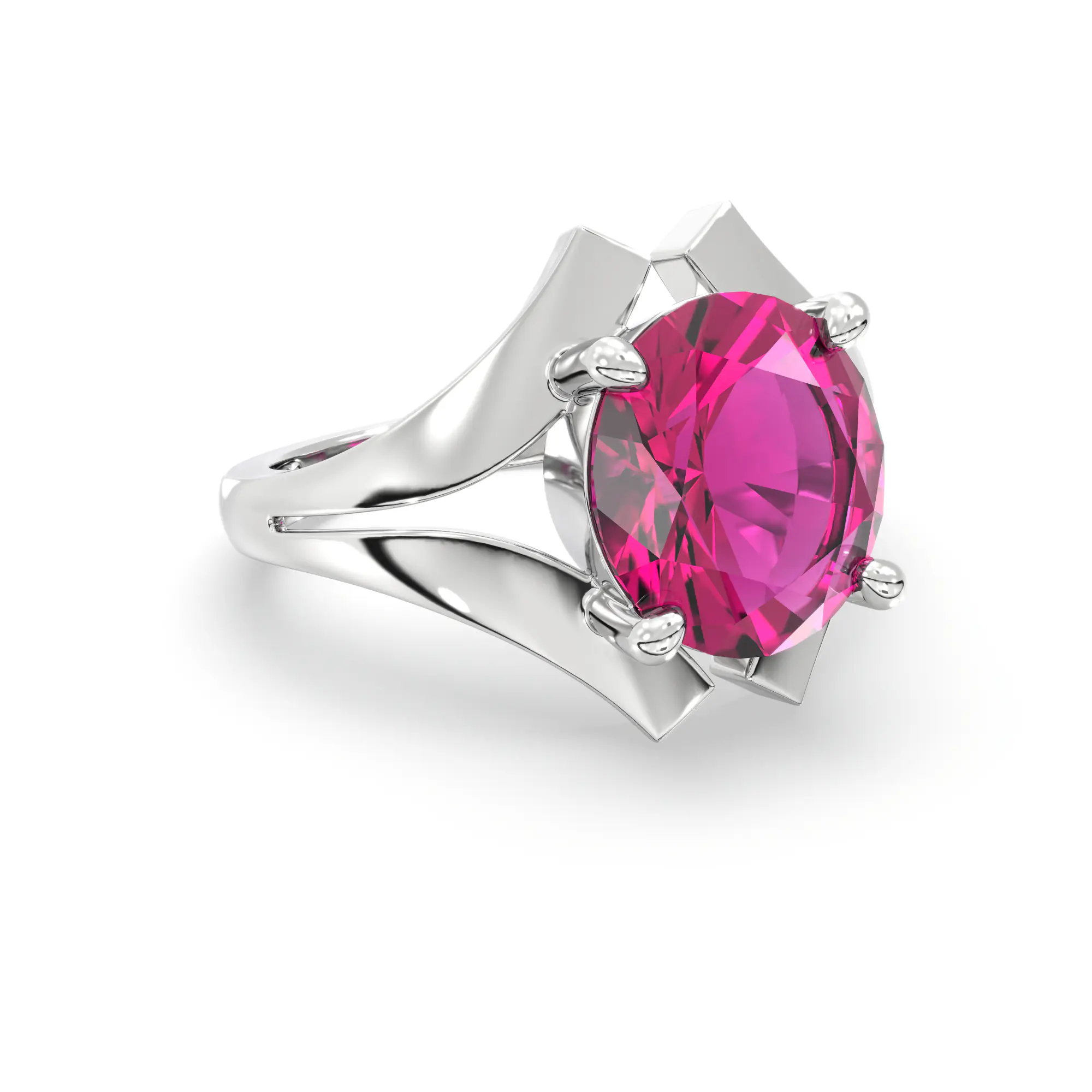 Ruby (Manik) Ring for Women in 18K White Gold – Oval 9x8 mm, Prong Setting, 6 g (Design K17A-29) thumbnail