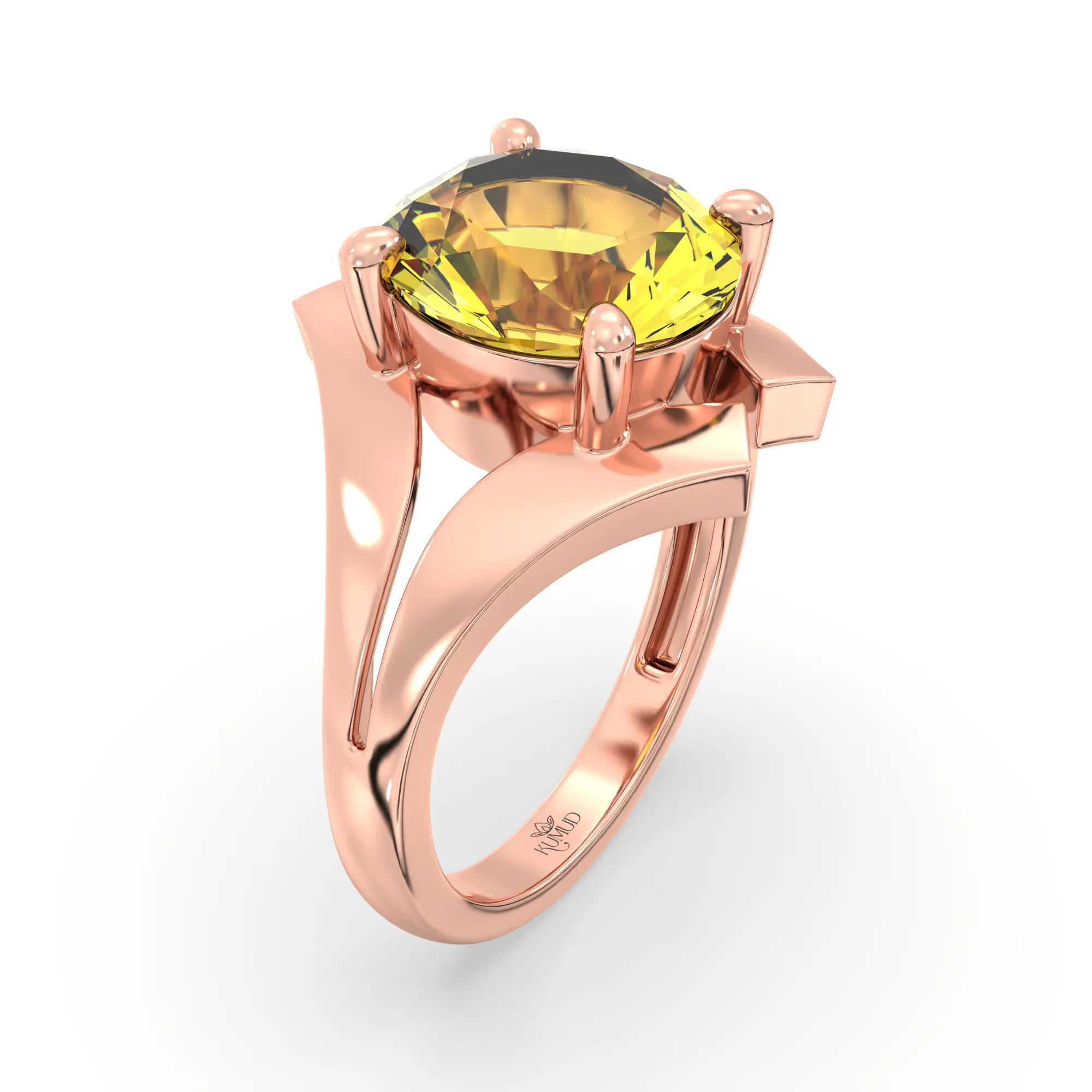 Yellow Sapphire (Pukhraj) Ring for Women in 18K Rose Gold – Oval 9x8 mm, Prong Setting, 6 g (Design K17A-29) thumbnail