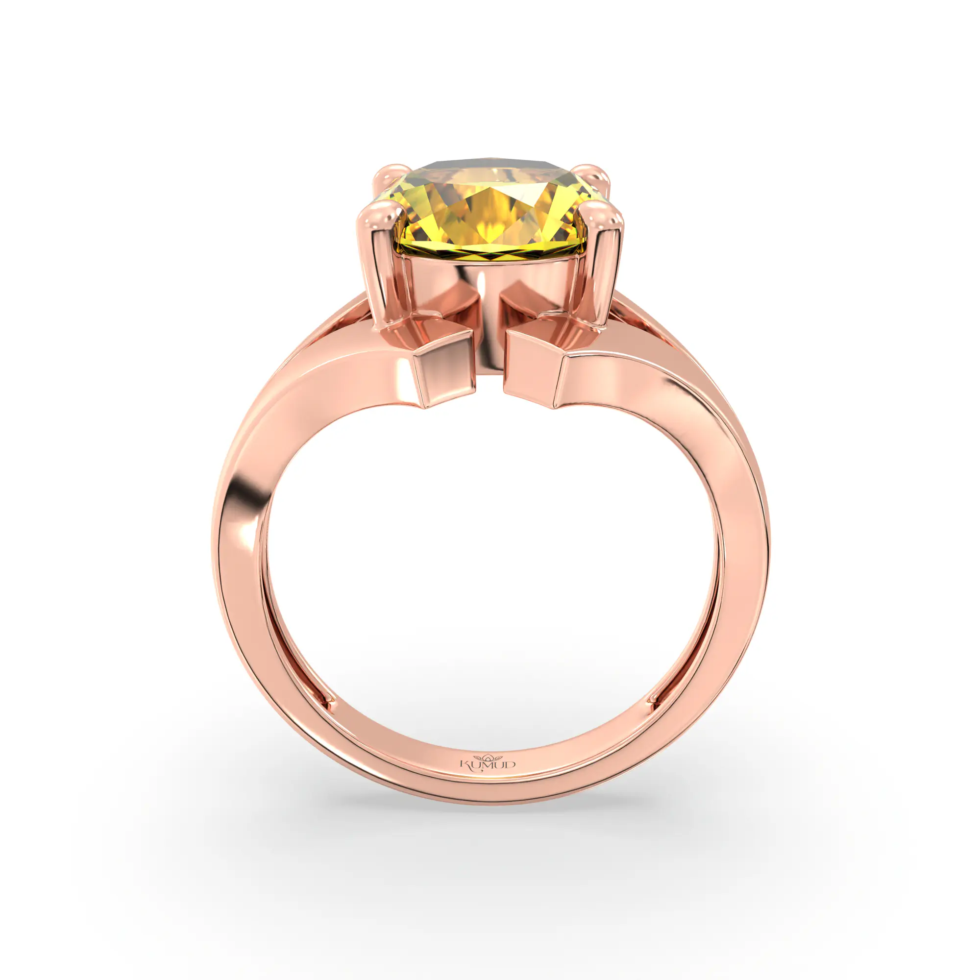 Yellow Sapphire (Pukhraj) Ring for Women in 18K Rose Gold – Oval 9x8 mm, Prong Setting, 6 g (Design K17A-29) thumbnail