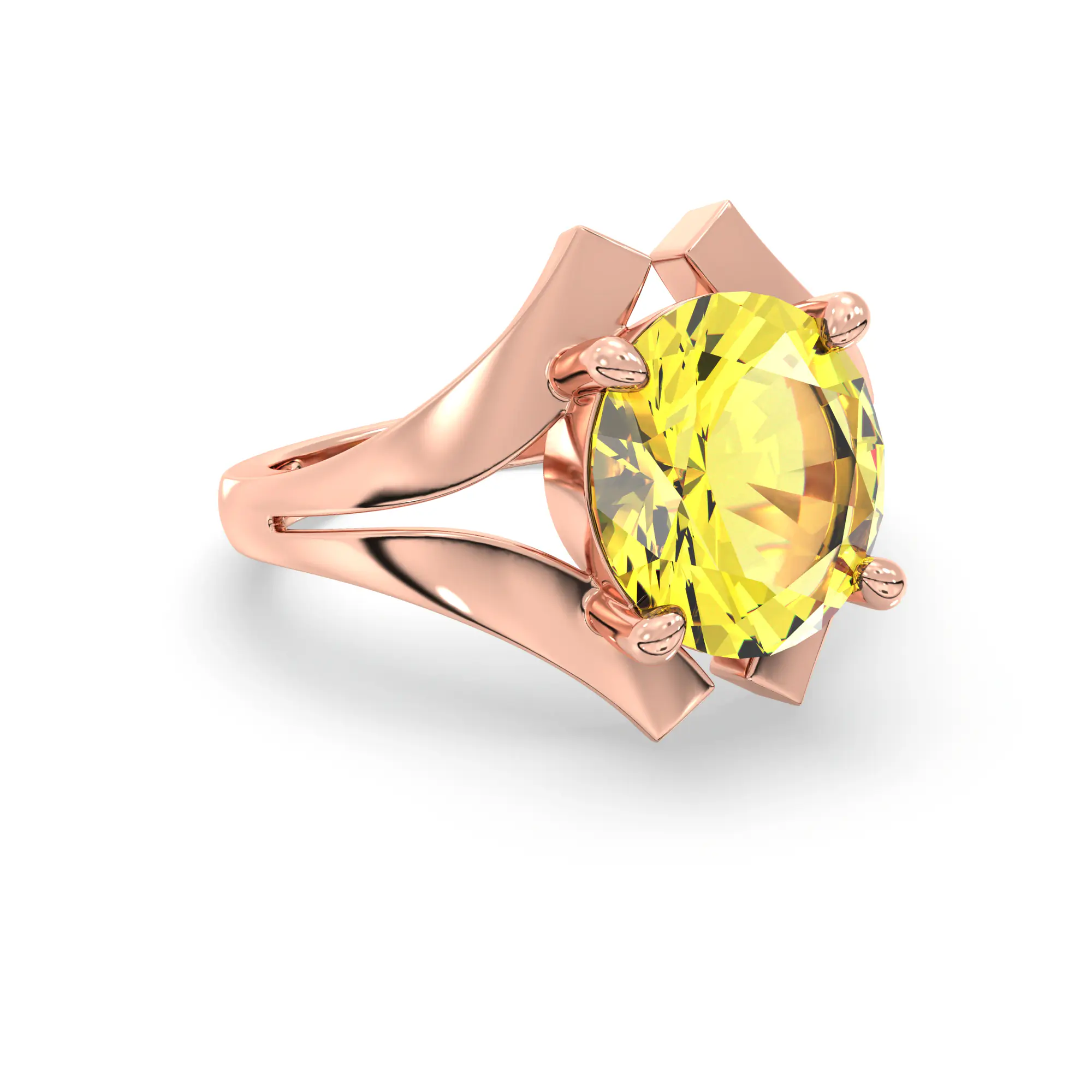 Yellow Sapphire (Pukhraj) Ring for Women in 18K Rose Gold – Oval 9x8 mm, Prong Setting, 6 g (Design K17A-29) thumbnail