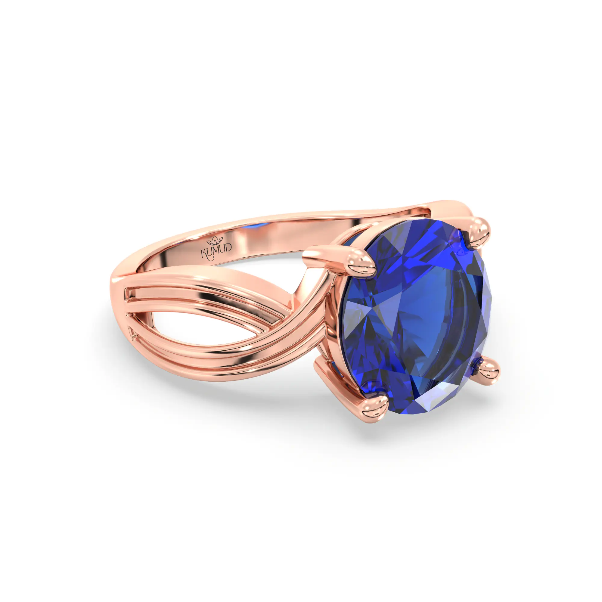 Blue Sapphire (Neelam) Ring for Women in 18K Rose Gold – Oval 9x8 mm, Prong Setting, 5 g (Design K17A-30) thumbnail