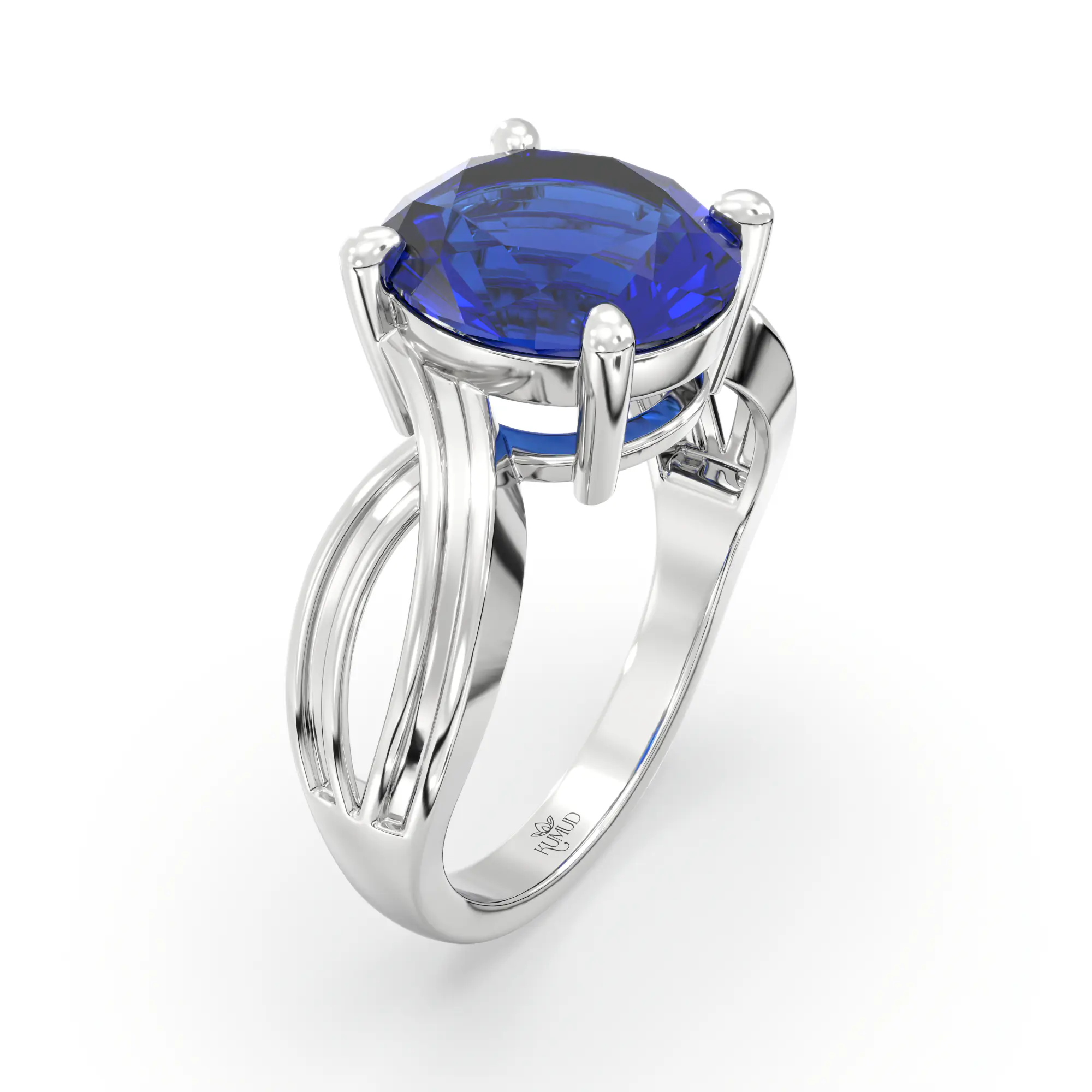 Blue Sapphire (Neelam) Ring for Women in 18K White Gold – Oval 9x8 mm, Prong Setting, 5 g (Design K17A-30) thumbnail