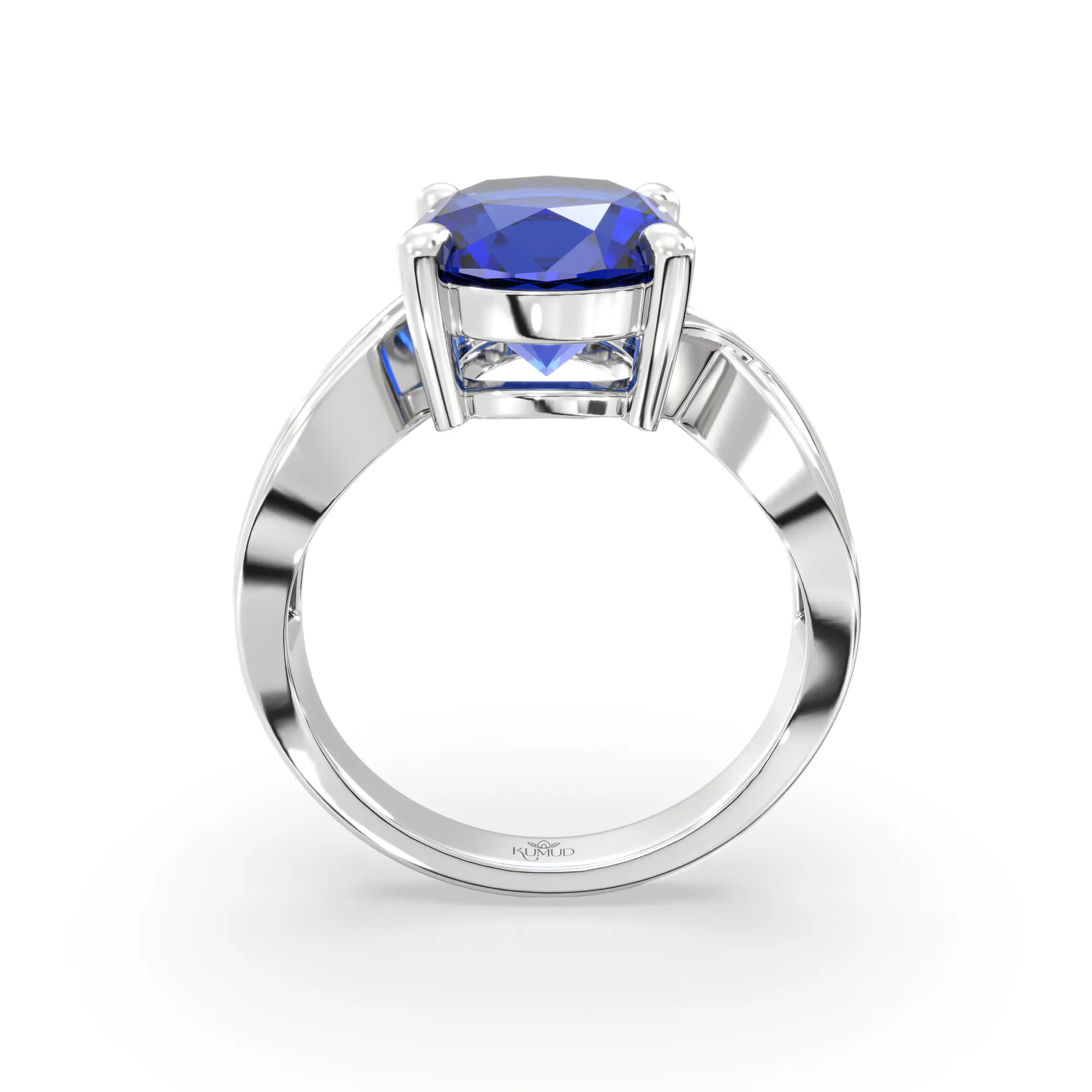 Blue Sapphire (Neelam) Ring for Women in 18K White Gold – Oval 9x8 mm, Prong Setting, 5 g (Design K17A-30) thumbnail