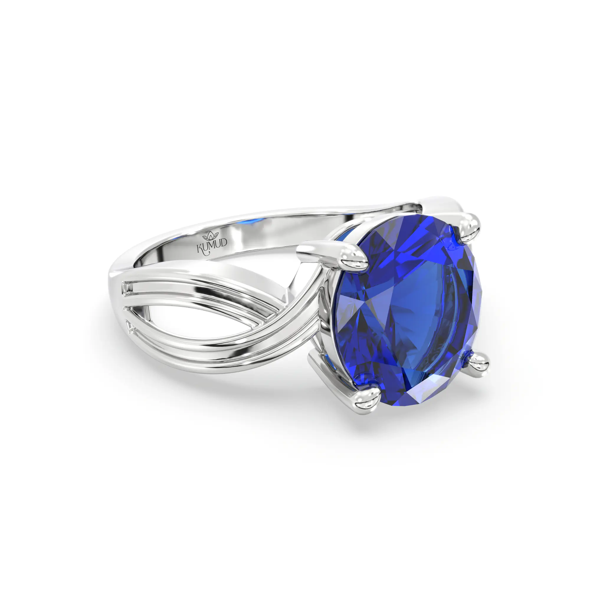 Blue Sapphire (Neelam) Ring for Women in 18K White Gold – Oval 9x8 mm, Prong Setting, 5 g (Design K17A-30) thumbnail