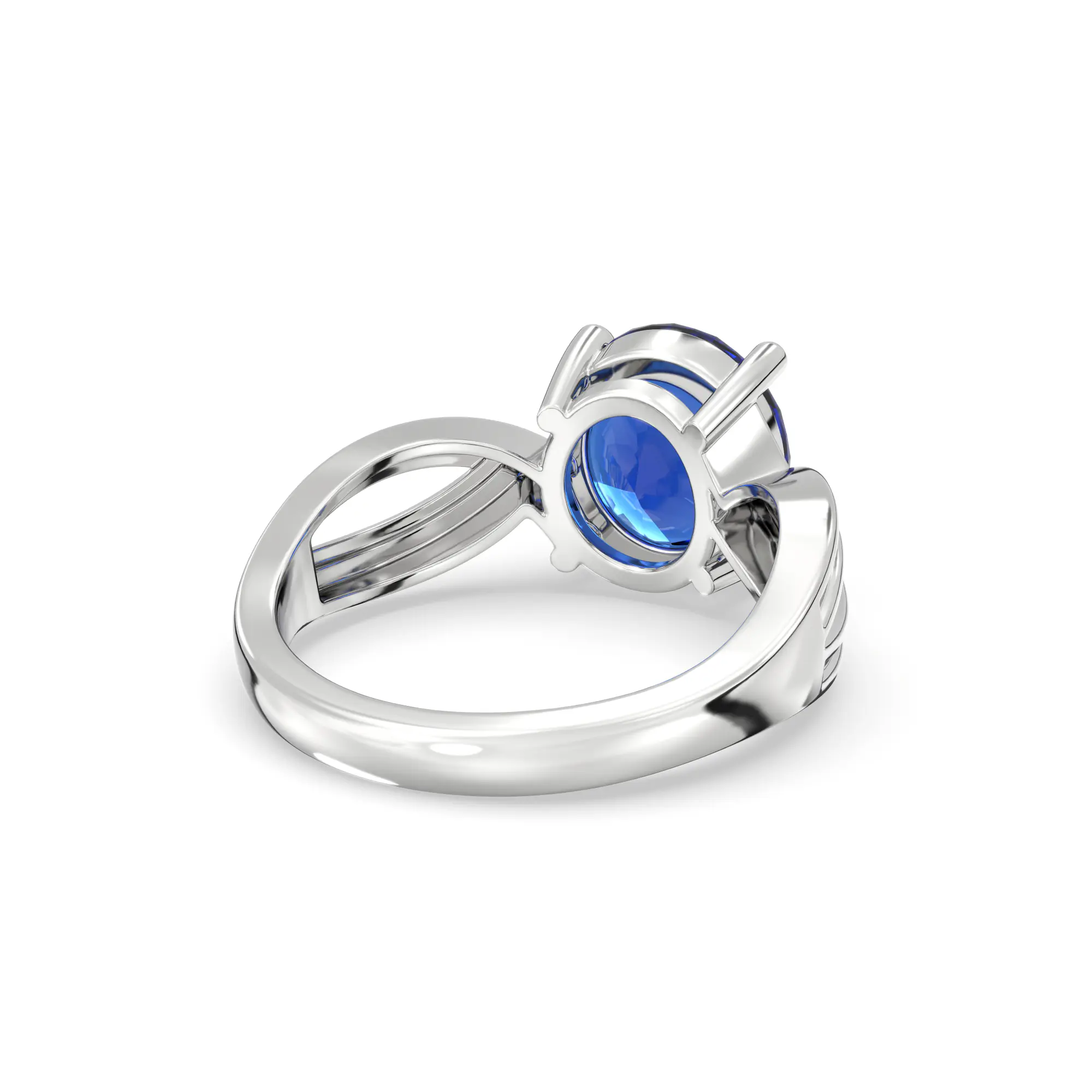 Blue Sapphire (Neelam) Ring for Women in 18K White Gold – Oval 9x8 mm, Prong Setting, 5 g (Design K17A-30) thumbnail