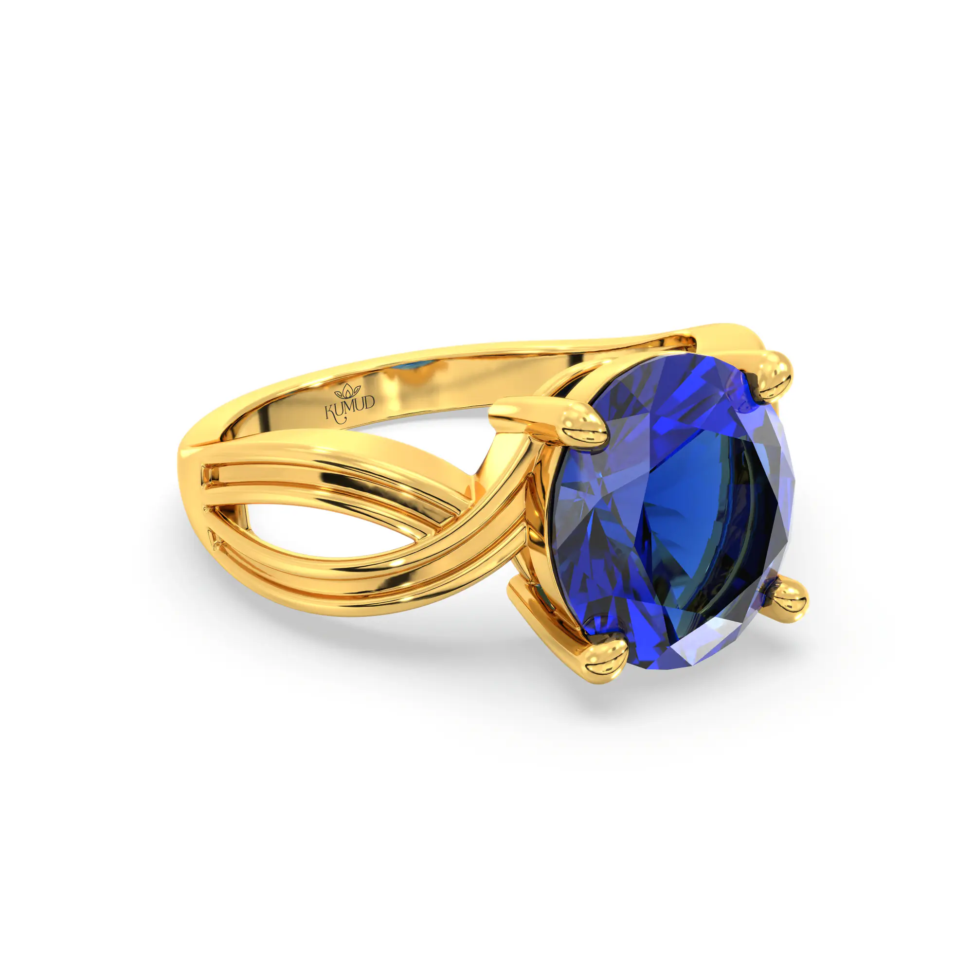 Blue Sapphire (Neelam) Ring for Women in 22K Yellow Gold – Oval 9x8 mm, Prong Setting, 5 g (Design K17A-30) thumbnail