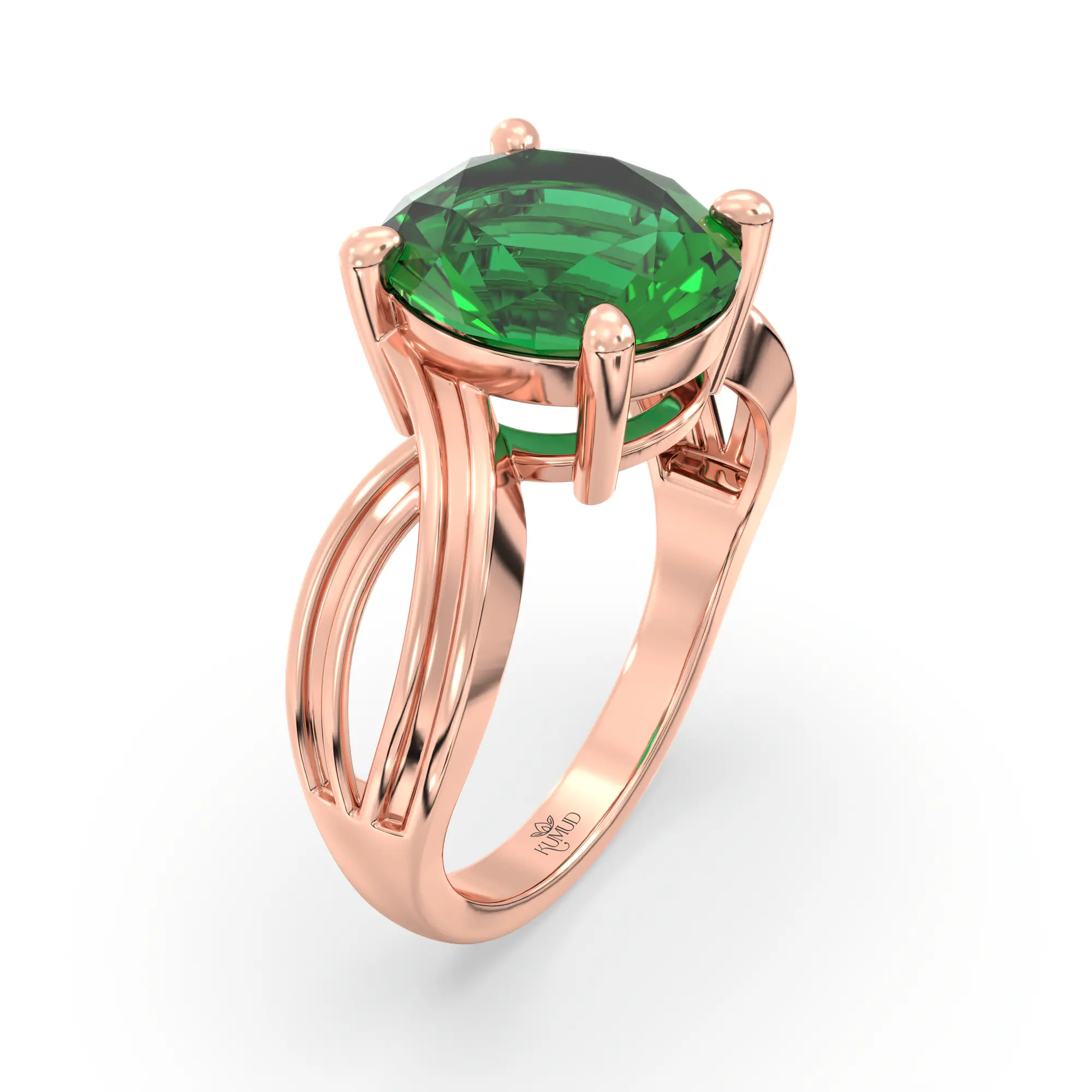 Emerald (Panna) Ring for Women in 18K Rose Gold – Oval 9x8 mm, Prong Setting, 5 g (Design K17A-30) thumbnail