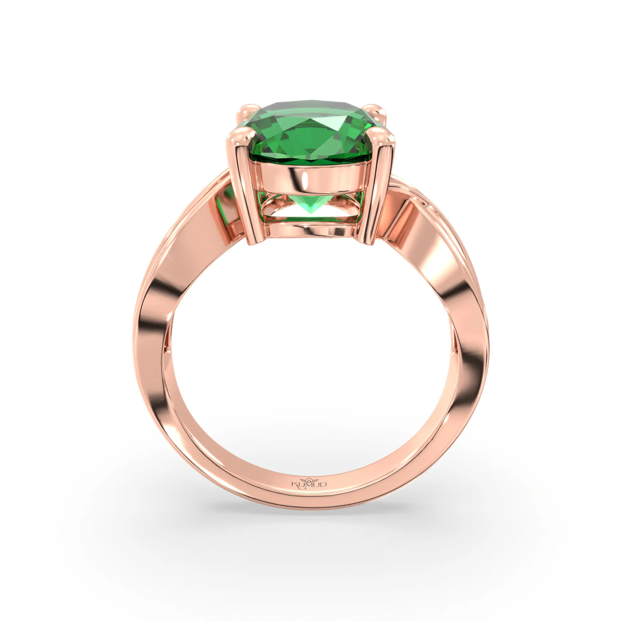 Emerald (Panna) Ring for Women in 18K Rose Gold – Oval 9x8 mm, Prong Setting, 5 g (Design K17A-30) thumbnail