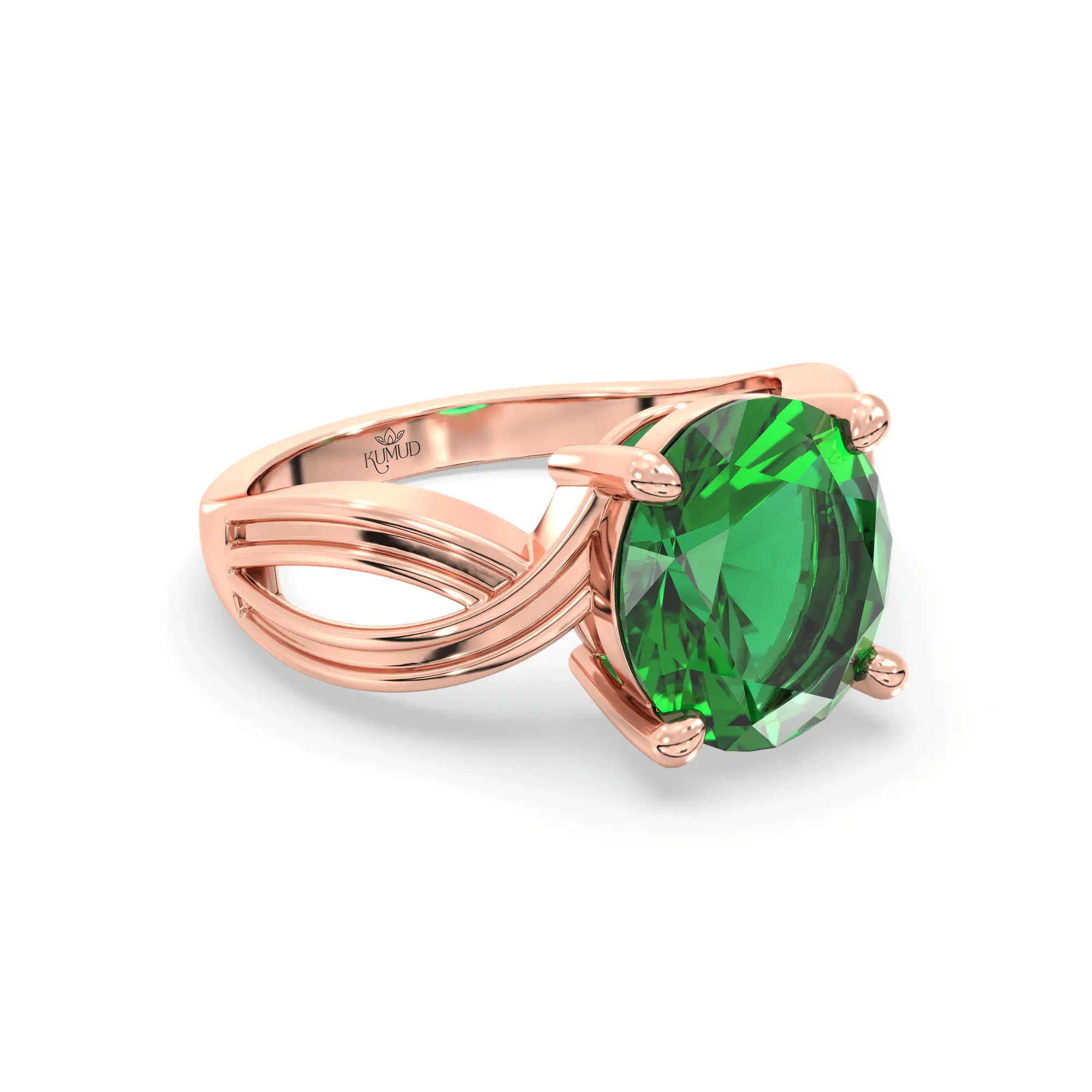 Emerald (Panna) Ring for Women in 18K Rose Gold – Oval 9x8 mm, Prong Setting, 5 g (Design K17A-30) thumbnail