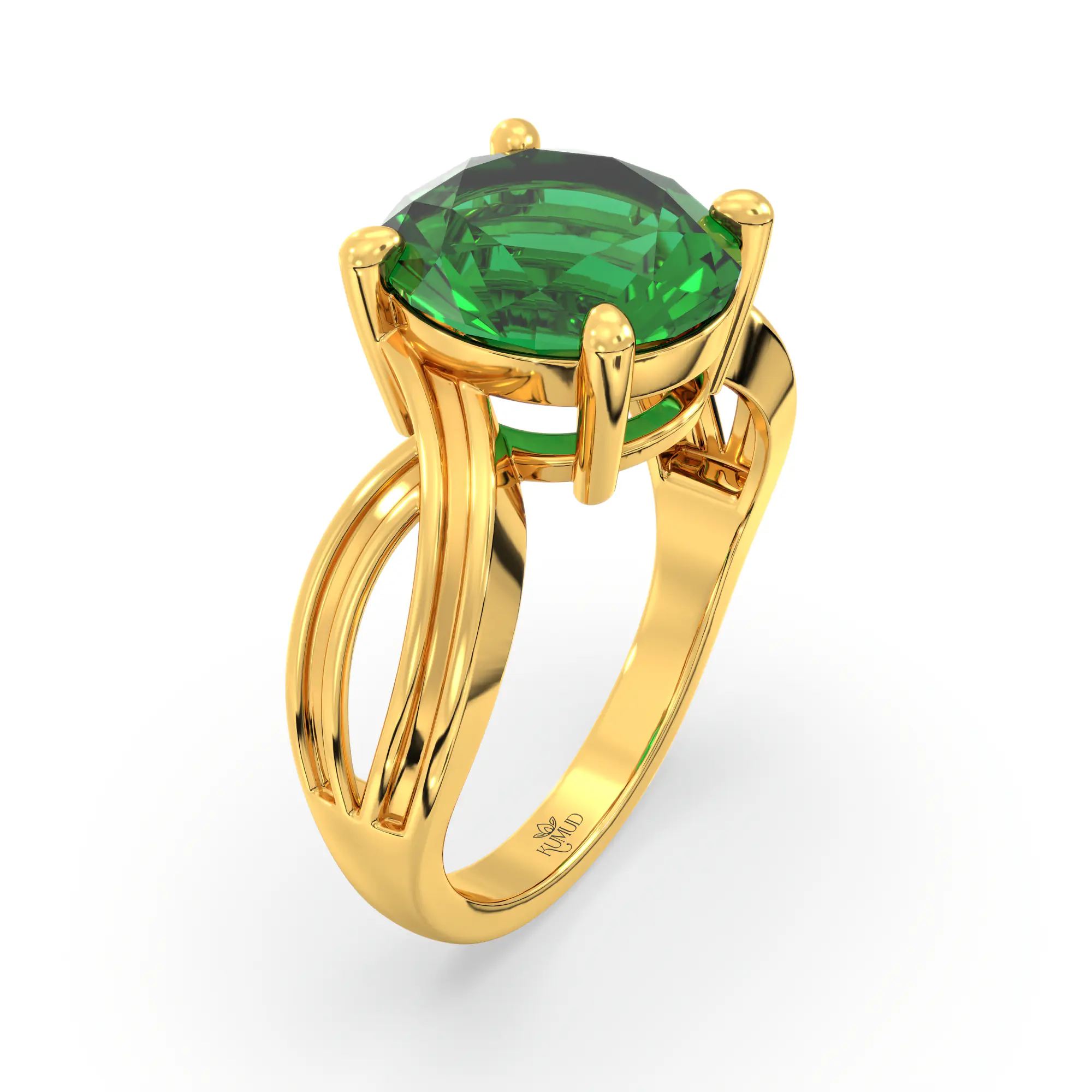 Emerald (Panna) Ring for Women in 22K Yellow Gold – Oval 9x8 mm, Prong Setting, 5 g (Design K17A-30) thumbnail