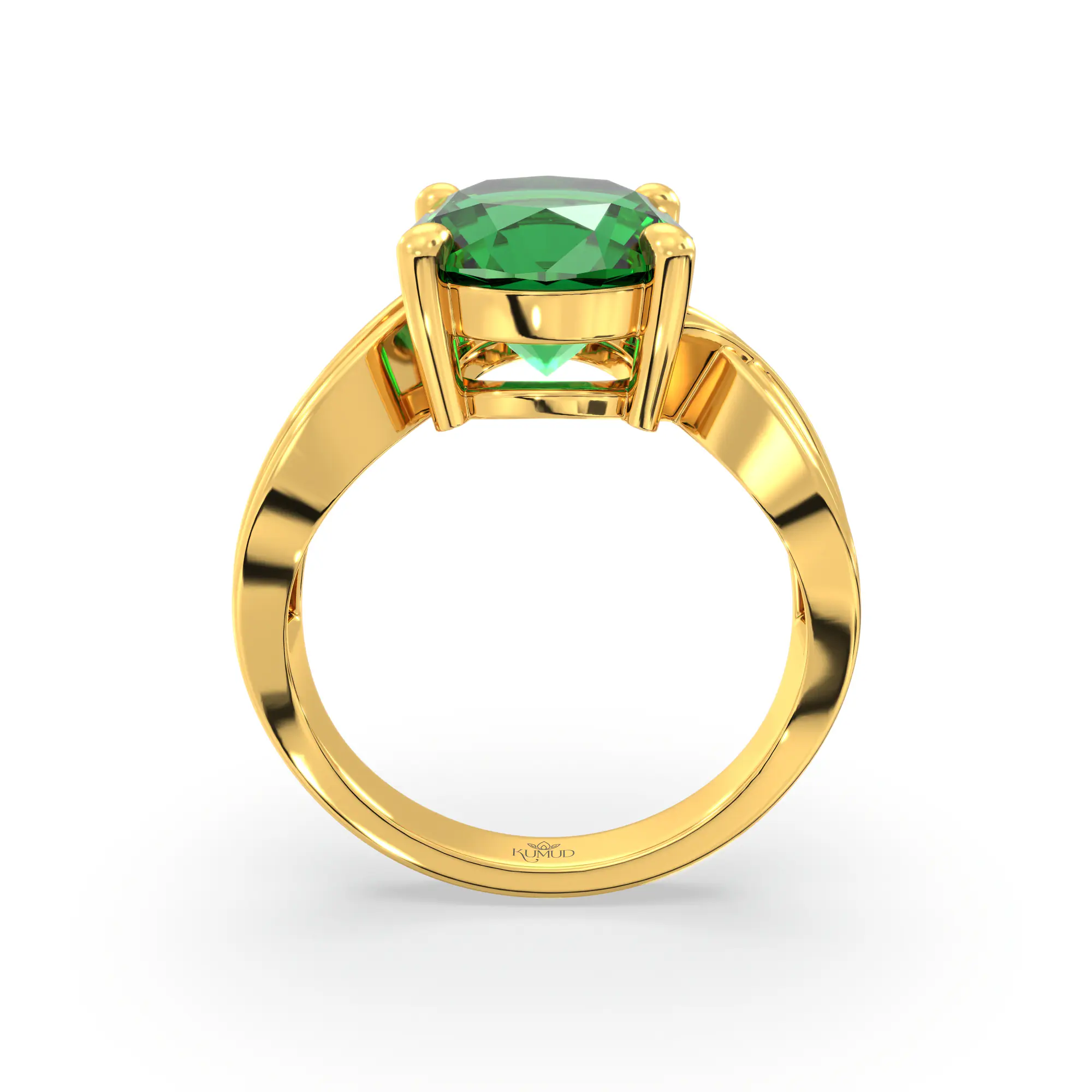 Emerald (Panna) Ring for Women in 22K Yellow Gold – Oval 9x8 mm, Prong Setting, 5 g (Design K17A-30) thumbnail