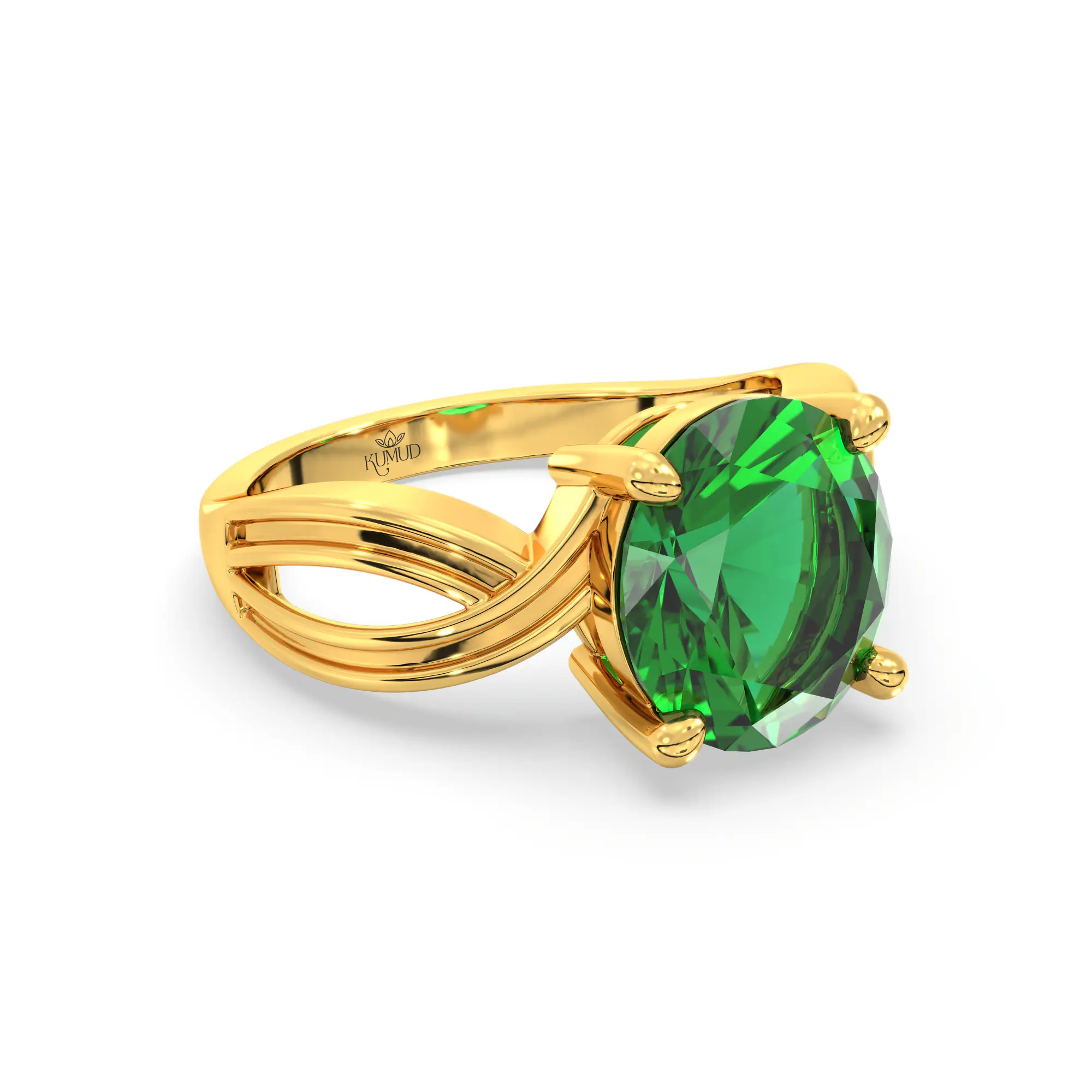 Emerald (Panna) Ring for Women in 22K Yellow Gold – Oval 9x8 mm, Prong Setting, 5 g (Design K17A-30) thumbnail