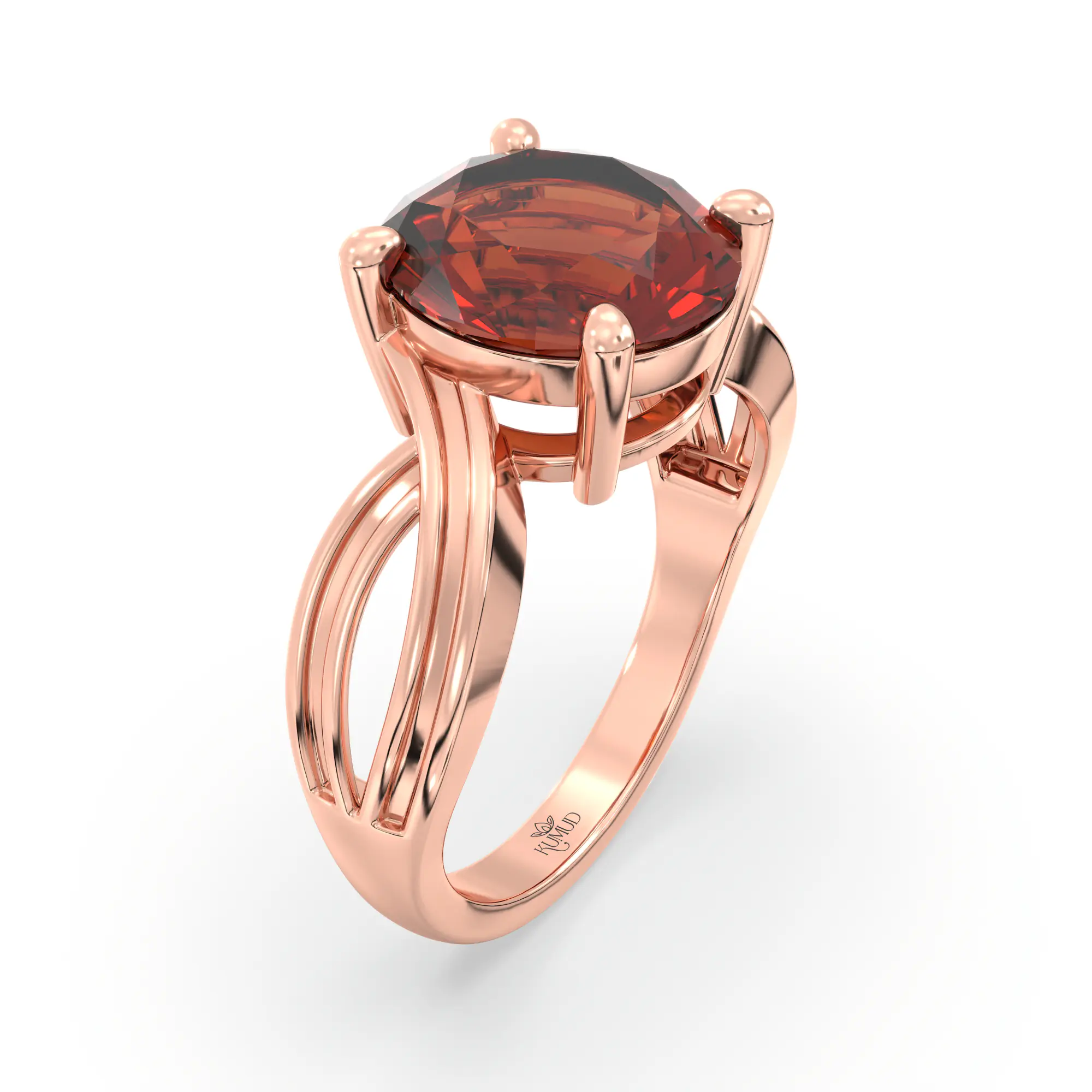 Hessonite (Gomed) Ring for Women in 18K Rose Gold – Oval 9x8 mm, Prong Setting, 5 g (Design K17A-30) thumbnail